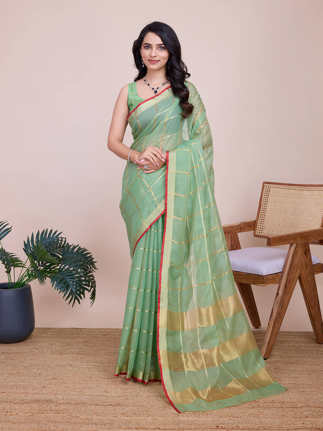 Varni Fabrics Cotton Blend Printed Kota Doria Saree With Unstitched Blouse Piece ( Green ) Varni Fabrics Cotton Blend Printed Kota Doria Saree With Unstitched Blouse Piece ( Green )
