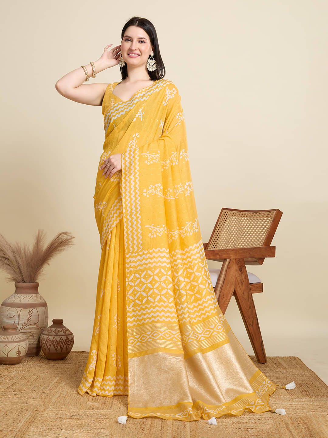 Varni Fabrics Cotton Blend Printed Kota Doria Saree With Unstitched Blouse Piece ( Yellow ) Varni Fabrics Cotton Blend Printed Kota Doria Saree With Unstitched Blouse Piece ( Yellow )