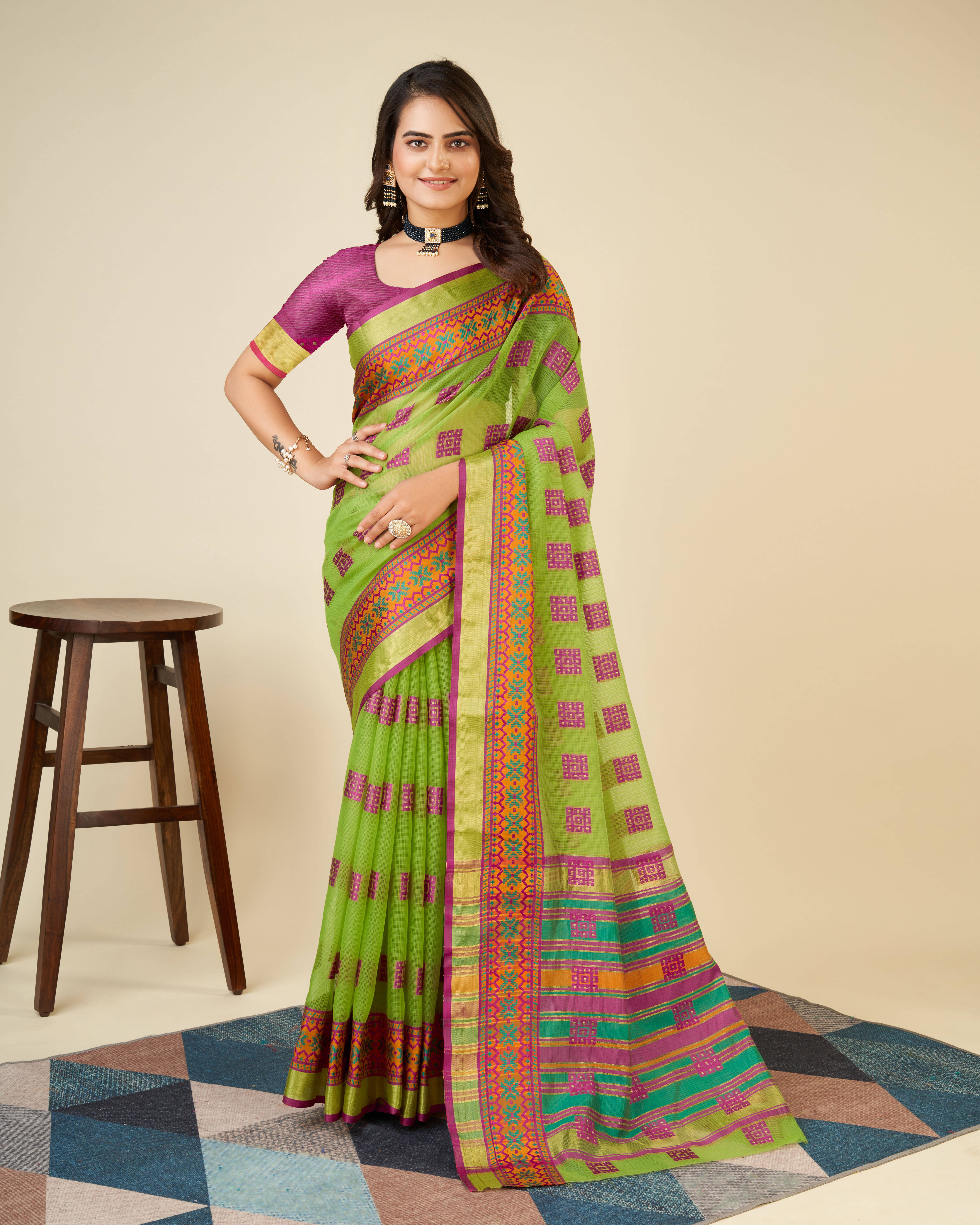 Varni Fabrics Cotton Blend Woven Kota Doria Saree With Unstitched Blouse Piece ( Sea Green )     			Varni Fabrics Cotton Blend Woven Kota Doria Saree With Unstitched Blouse Piece ( Sea Green )
