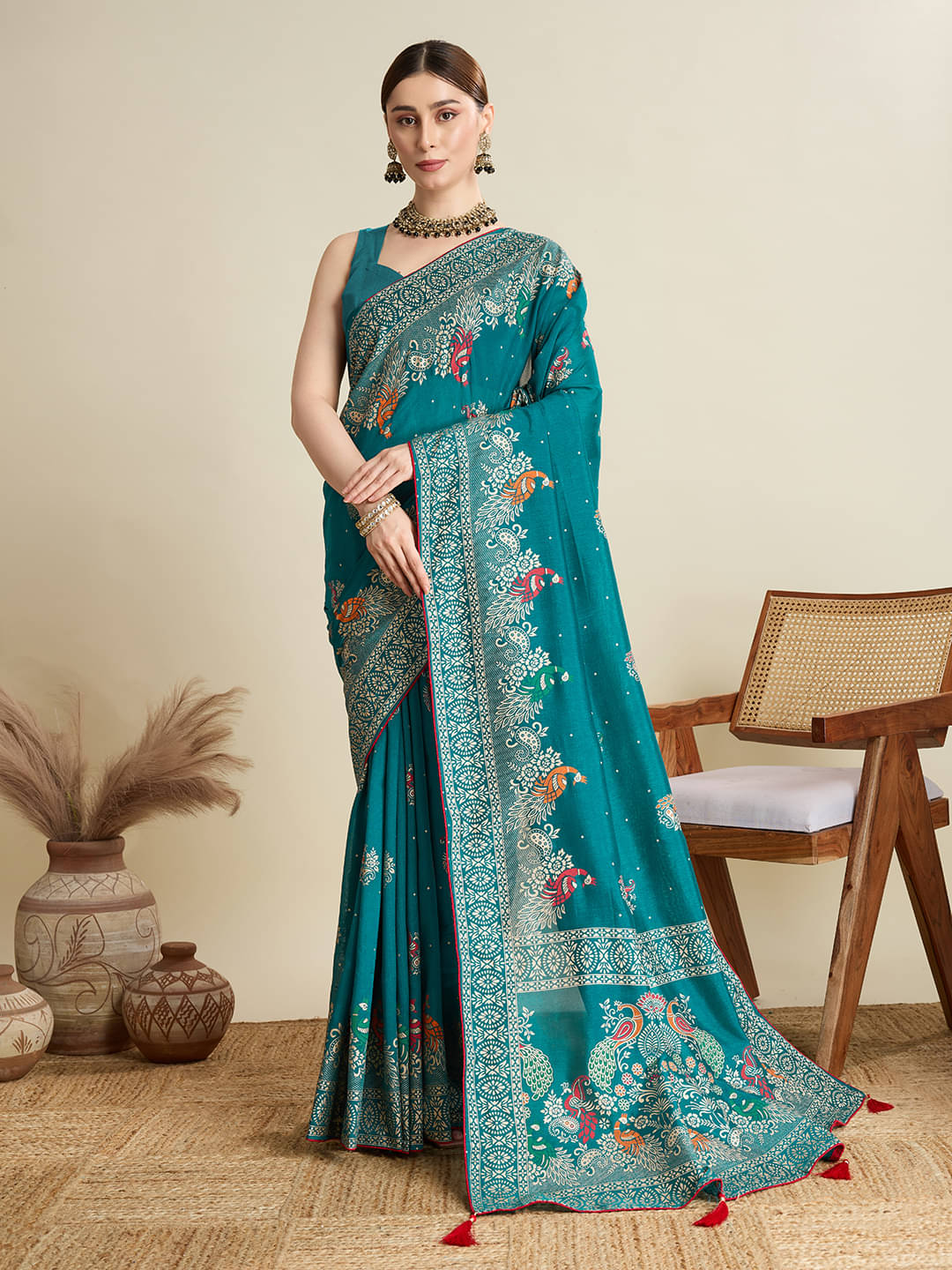     			Varni Fabrics Cotton Printed Regular Saree With Unstitched Blouse Piece ( blue )