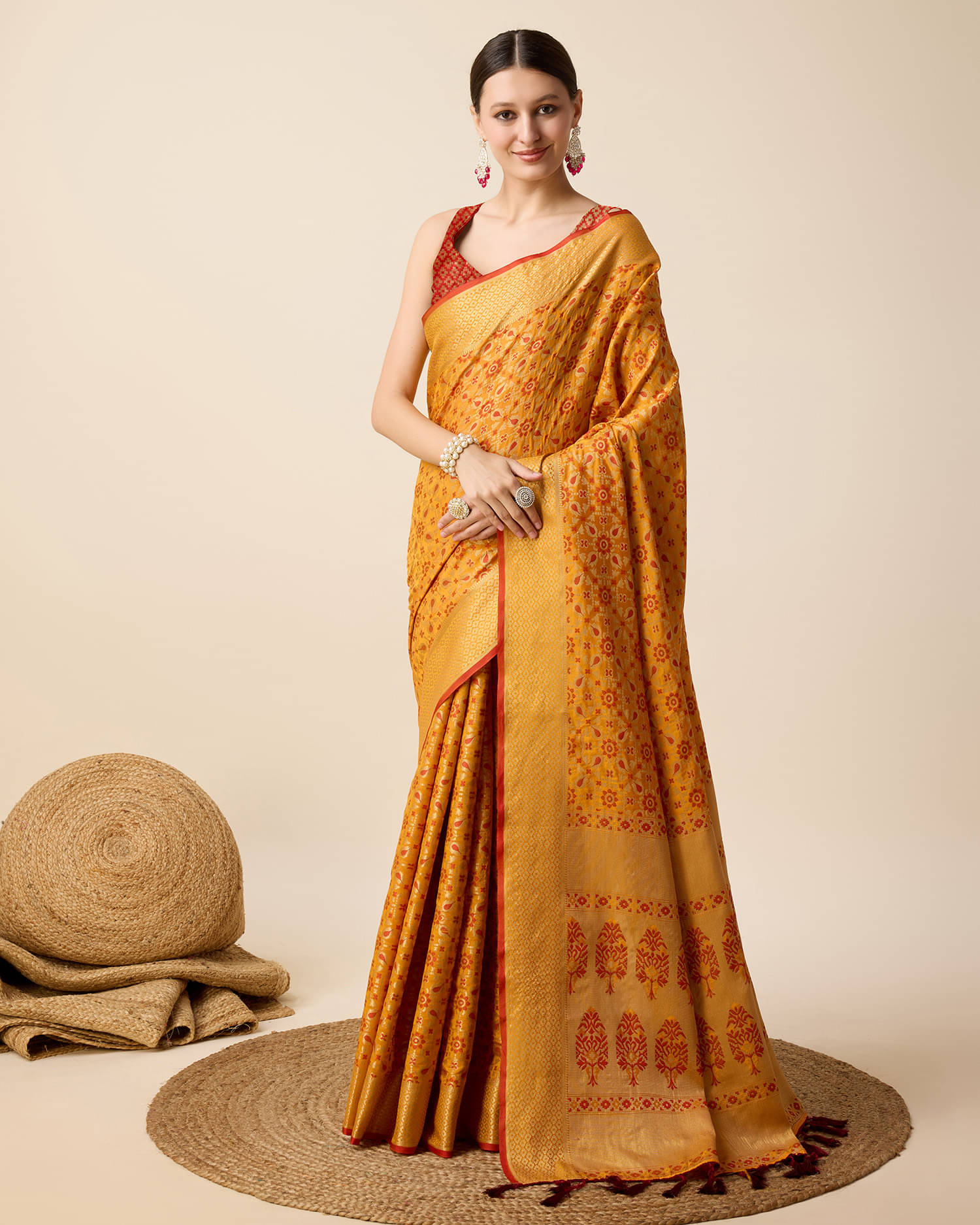 Varni Fabrics Silk blend Printed Kota Doria Saree With Unstitched Blouse Piece ( Yellow ) Varni Fabrics Silk blend Printed Kota Doria Saree With Unstitched Blouse Piece ( Yellow )