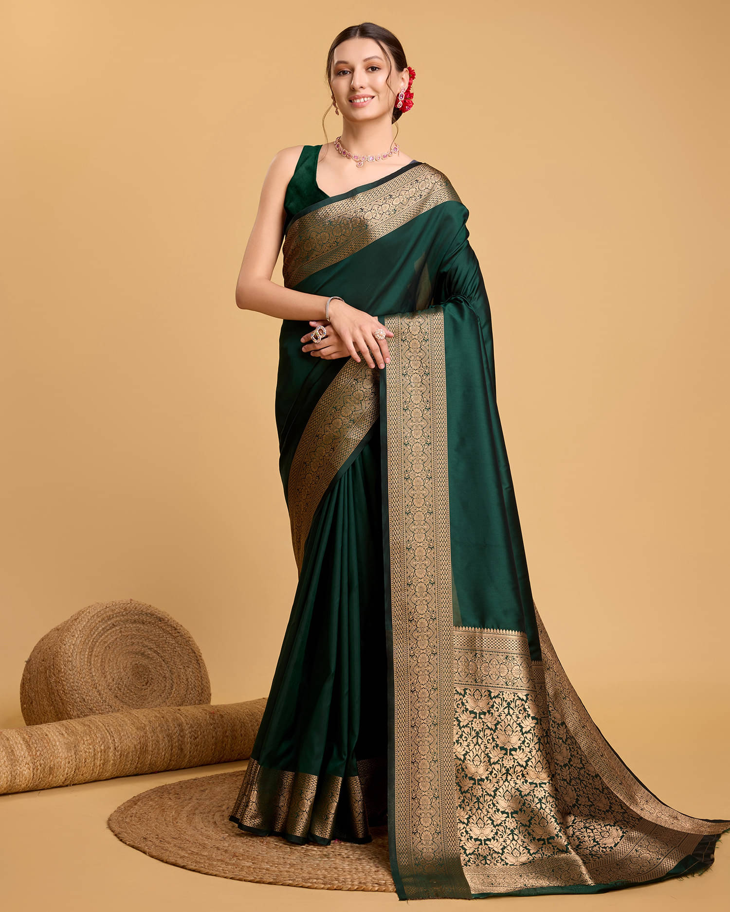     			Varni Fabrics Silk blend Printed Kota Doria Saree With Unstitched Blouse Piece ( Green )