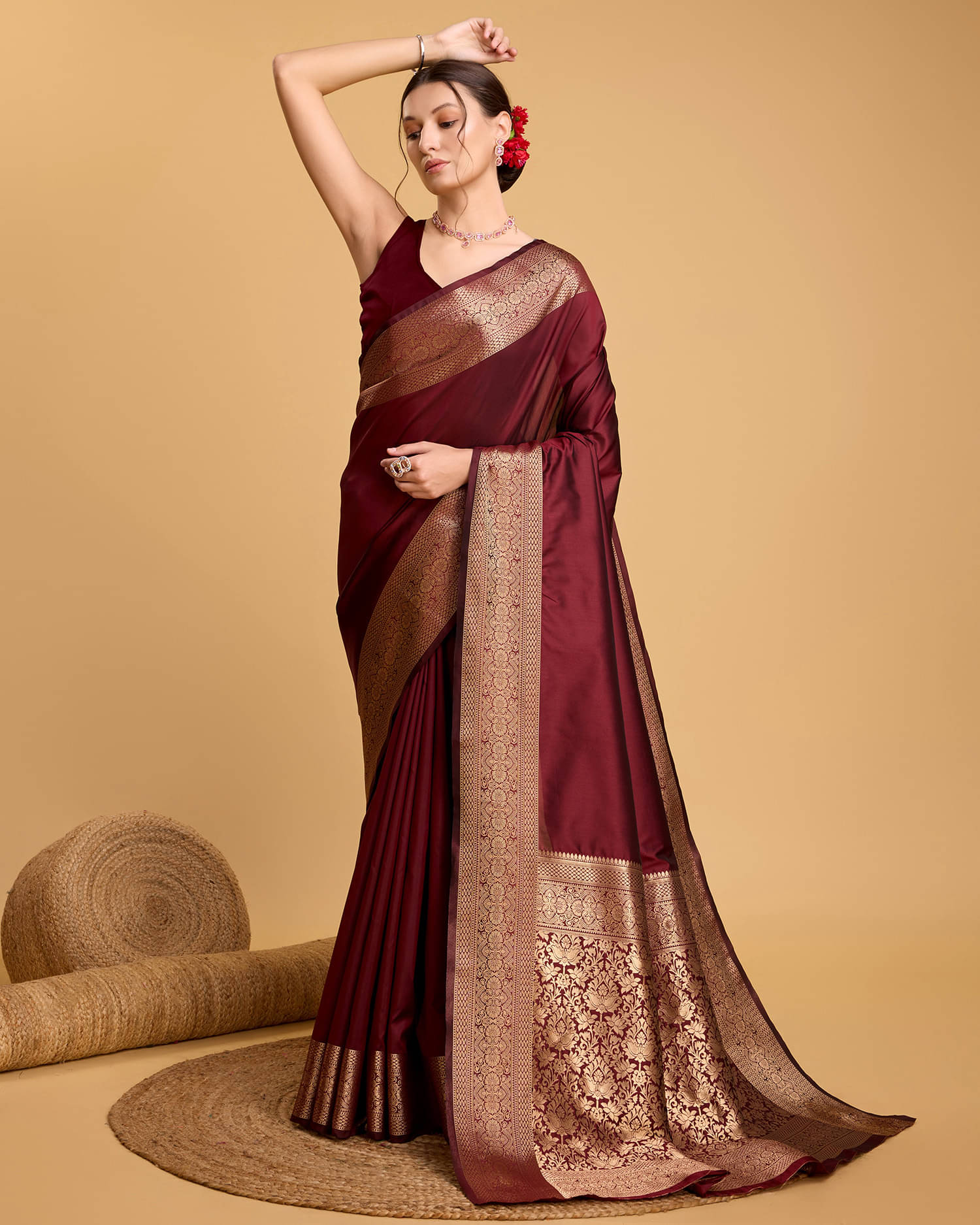 Varni Fabrics Silk blend Printed Kota Doria Saree With Unstitched Blouse Piece ( Maroon ) Varni Fabrics Silk blend Printed Kota Doria Saree With Unstitched Blouse Piece ( Maroon )