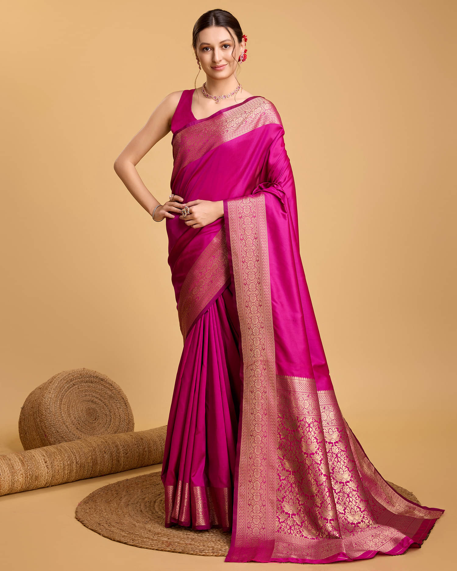 Varni Fabrics Silk blend Printed Kota Doria Saree With Unstitched Blouse Piece ( Pink ) Varni Fabrics Silk blend Printed Kota Doria Saree With Unstitched Blouse Piece ( Pink )