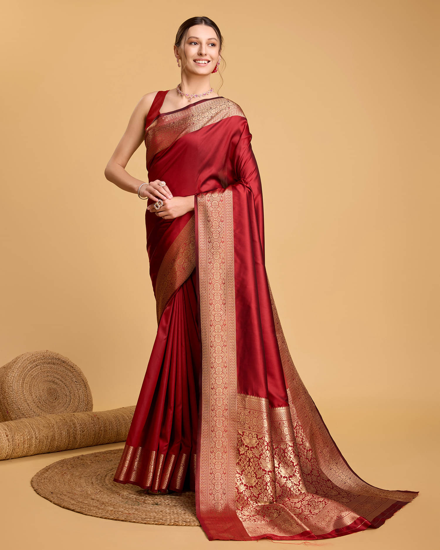 Varni Fabrics Silk blend Printed Kota Doria Saree With Unstitched Blouse Piece ( Red ) Varni Fabrics Silk blend Printed Kota Doria Saree With Unstitched Blouse Piece ( Red )
