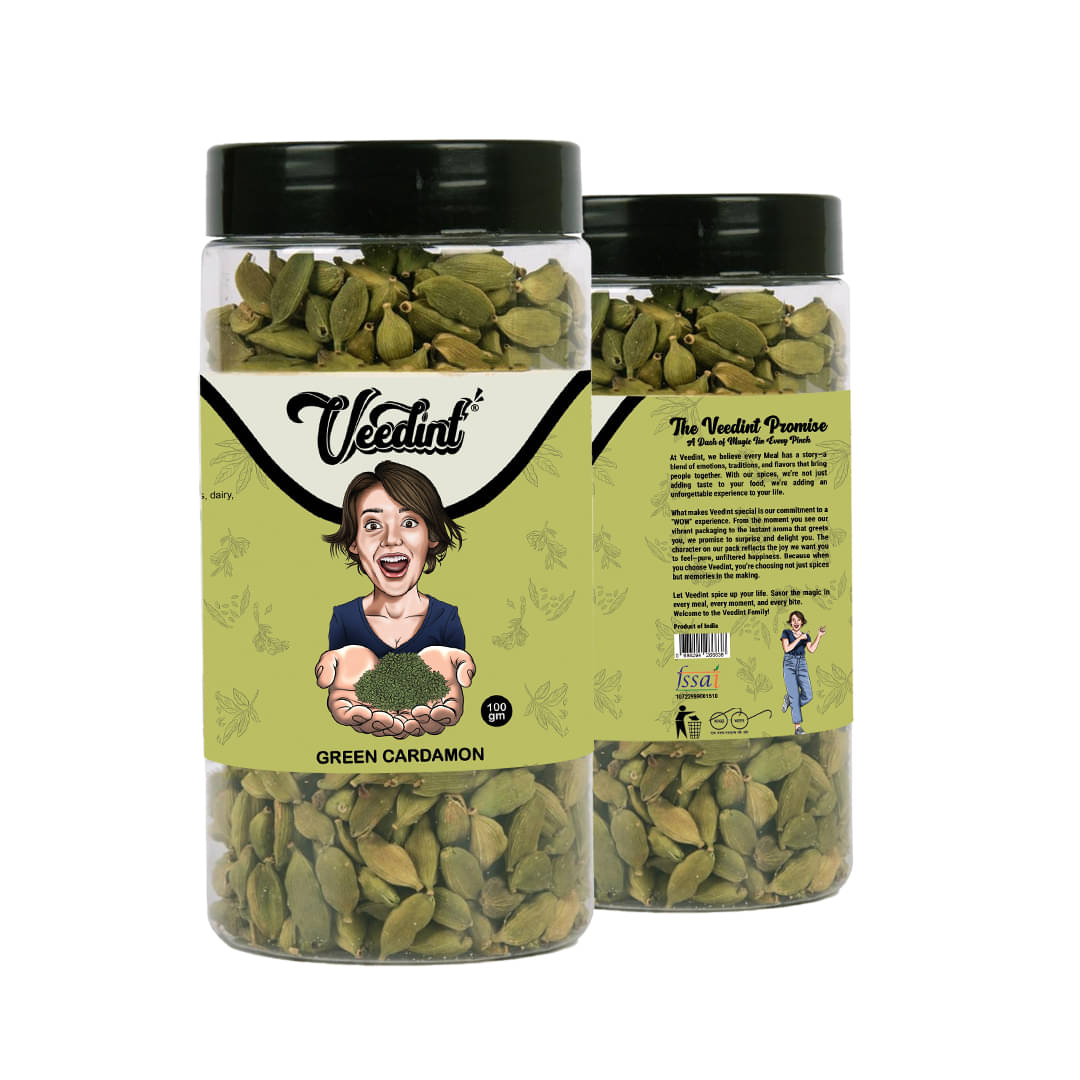     			VeeDInt Green Cardamom (Elaichi) Pods, 100 gram / 3.5 oz, Natural, 100 gm