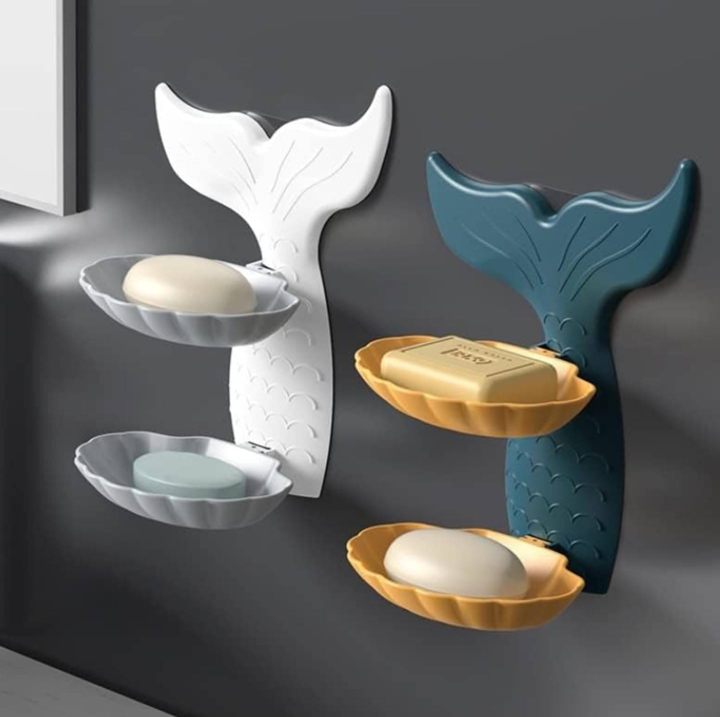     			WHIMSICAL WONDERS Mermaid Shape Soap Stand for Bathroom Wall Mounted Soap Holder for Kitchen Sink Double Layer Soap Case for Bathroom Soap Holder for Wall (Multi Color) (Pack of 2 pc)