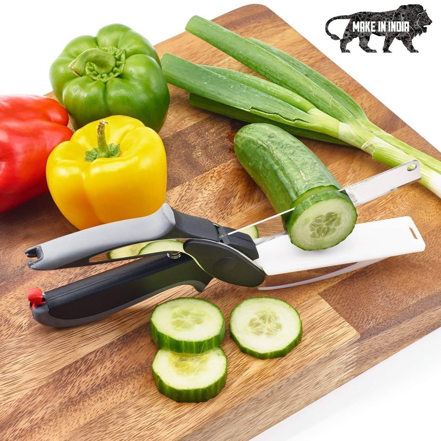     			WHIMSICAL WONDERS Stainless Steel Smart Clever Cutter 2 in 1 Kitchen Scissors Knife Food Chopper for Vegetable and Fruits Clever Cutter (1-pcs Multi - Colour)