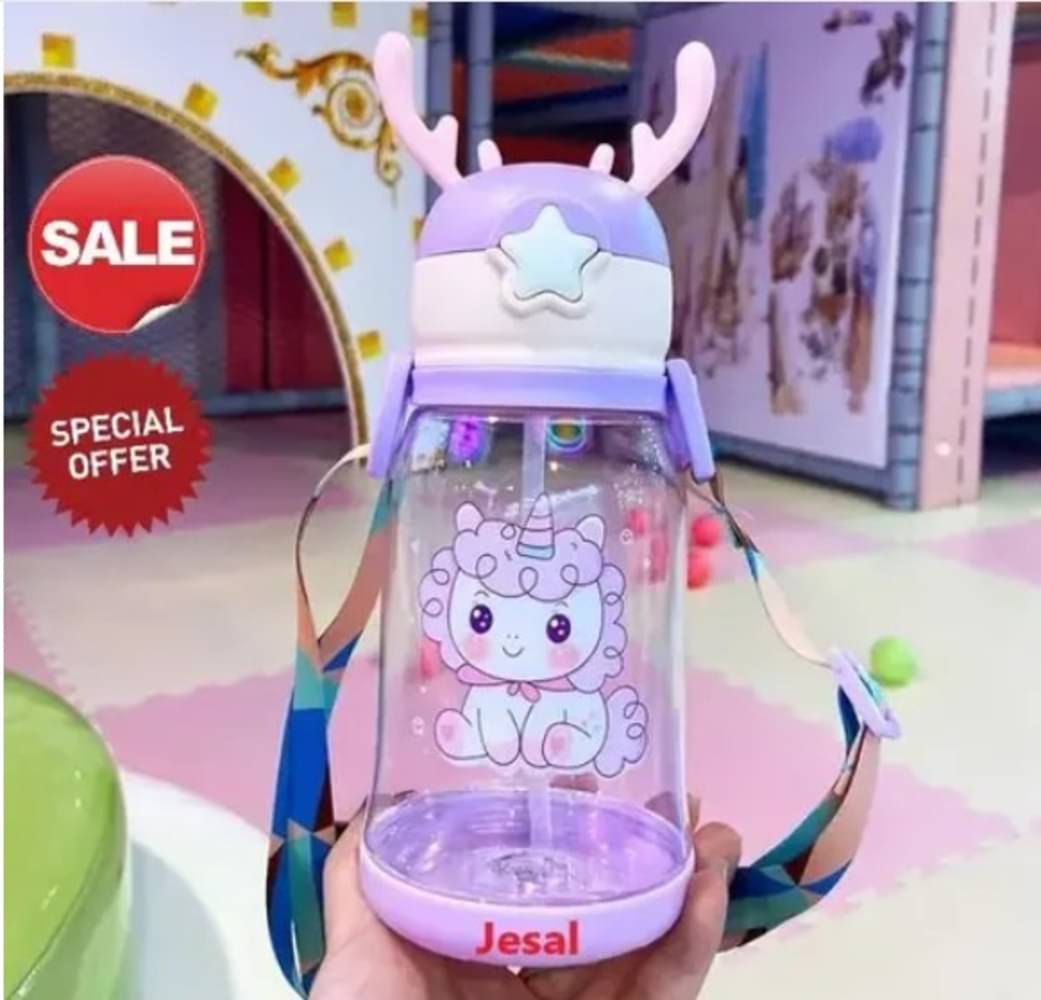     			Water Bottle with Sipper, Water Bottle for Girls, Sipper Bottle for Kids - Anti-leak Cartoon Kids Water Bottle for Kids Multicolor(Bottle Capacity Of 600 ml,Multicolour)