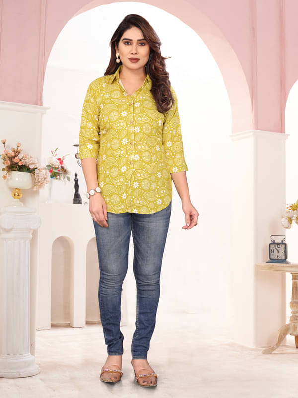 Women Basket Women Cotton Blend Printed Shirt Style Kurti ( Multicoloured ) Women Basket Women Cotton Blend Printed Shirt Style Kurti ( Multicoloured )