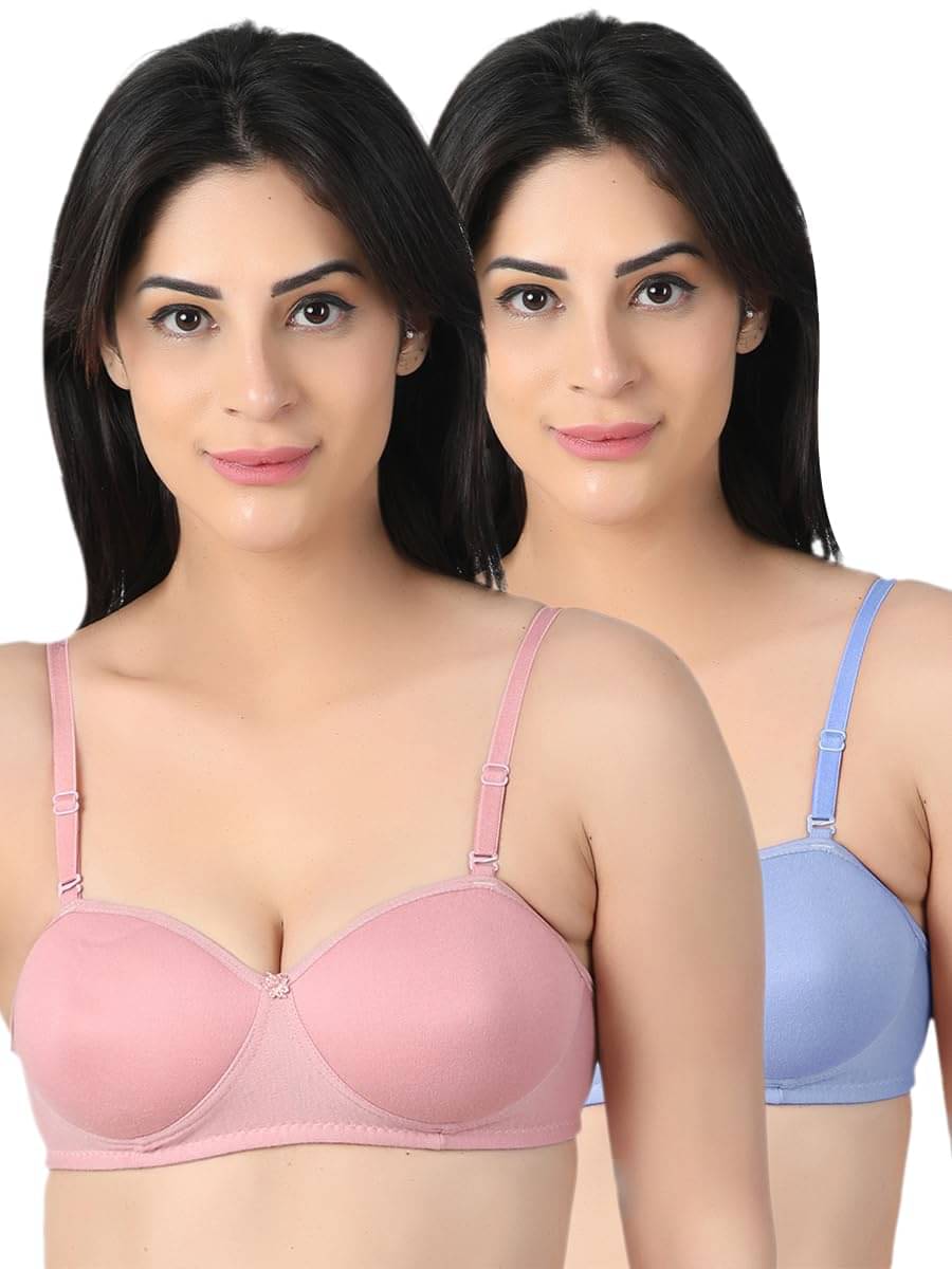 Women Vibes Cotton Lightly Padded T-Shirt Bra ( Multicolor6 , Pack of 2 )     			Women Vibes Cotton Lightly Padded T-Shirt Bra ( Multicolor6 , Pack of 2 )