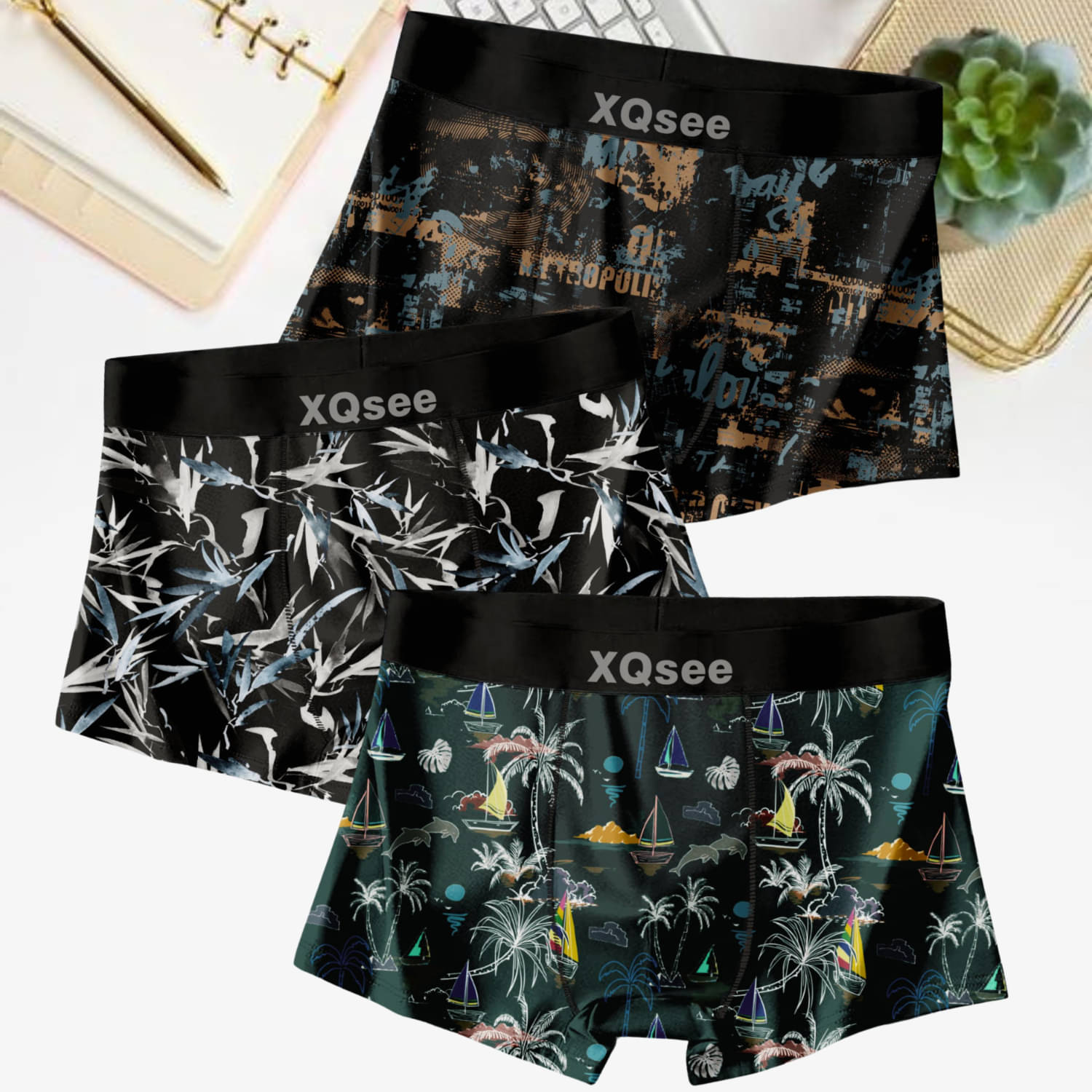 Xqsee Pack of 3 Nylon Trunks For Men's ( Multicolor2 ) Xqsee Pack of 3 Nylon Trunks For Men's ( Multicolor2 )