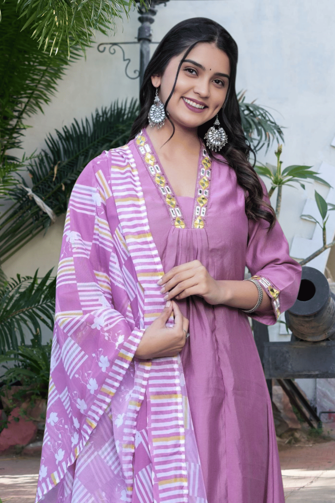 YAGNIK FASHION Women Rayon Solid A-line Kurti With Pants ( Lavendar )