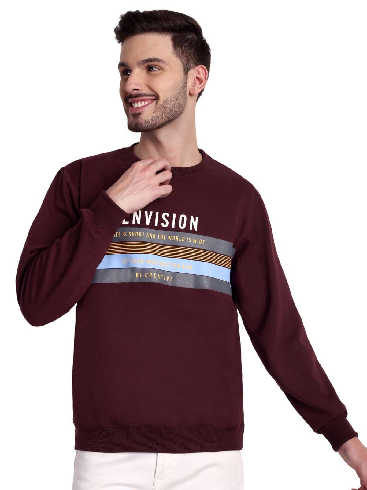     			ZEFFORA Fleece Round Neck Men's Sweatshirt - Wine ( Pack of 1 )