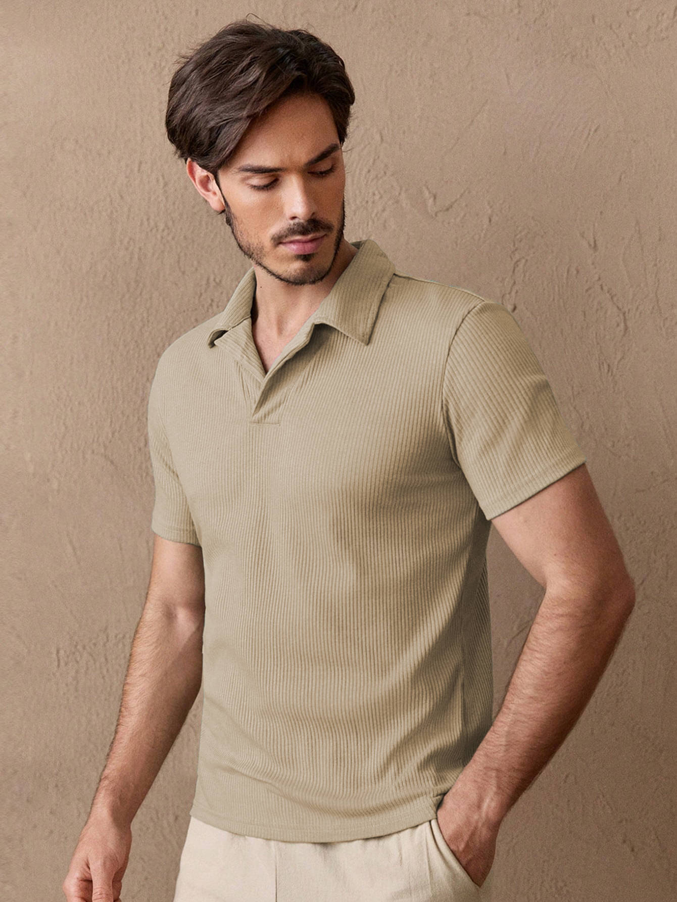     			clafoutis Men Cotton Blend Regular Fit Solid Polo T Shirt ( Beige )