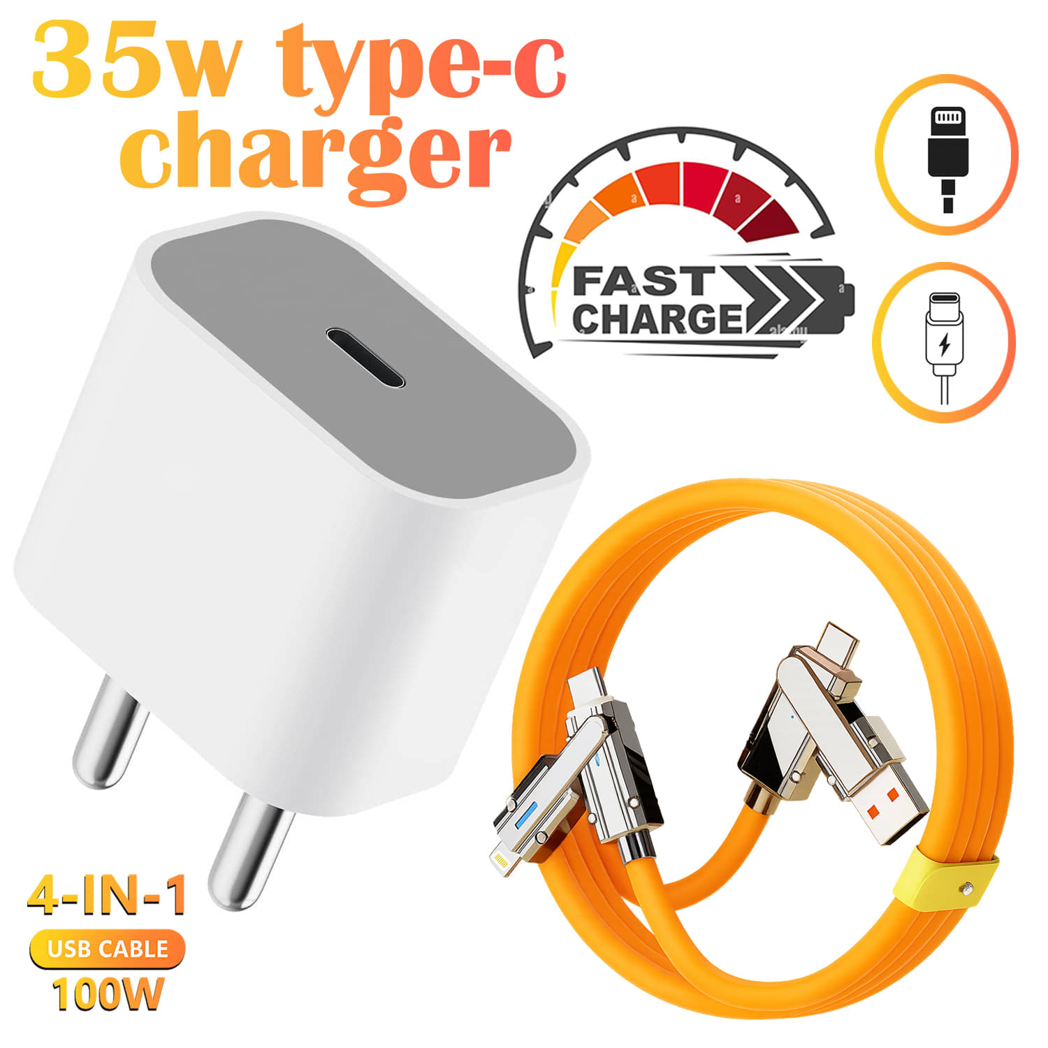 35W Fast Type-C Charger with 2-in-1 Charging Cable | Supports Type-C & Lightning Devices | Compact Travel Adapter with Smart Protection | Quick Charge 35W Fast Type-C Charger with 2-in-1 Charging Cable | Supports Type-C & Lightning Devices | Compact Travel Adapter with Smart Protection | Quick Charge