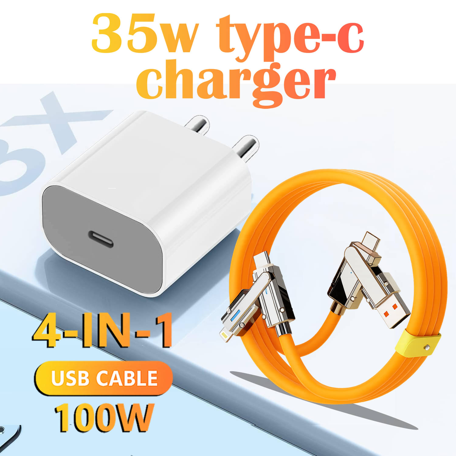     			35W Fast Type-C Charger with 2-in-1 Charging Cable | Supports Type-C & Lightning Devices | Compact Travel Adapter with Smart Protection | Quick Charge