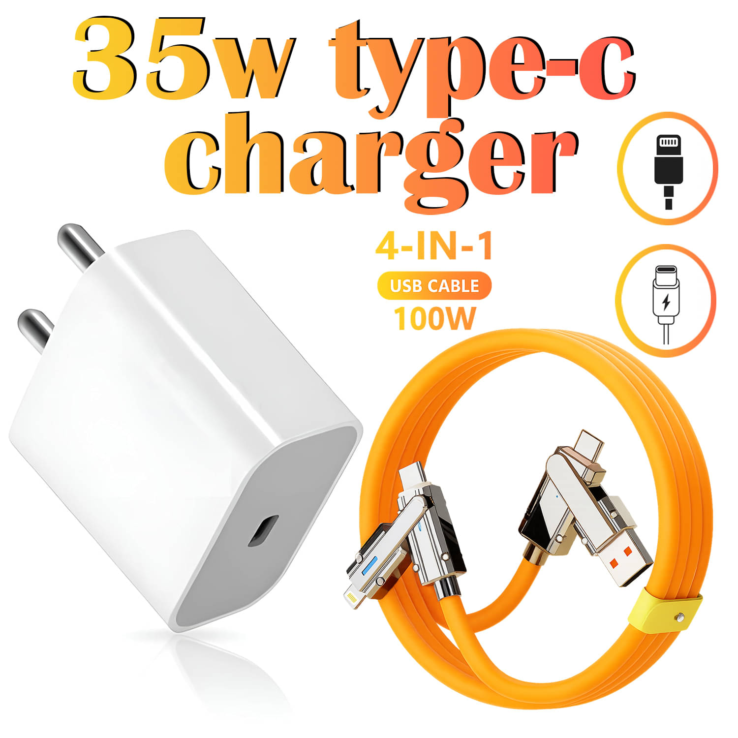    			35W Fast Type-C Charger with 2-in-1 Charging Cable | Supports Type-C & Lightning Devices | Compact Travel Adapter with Smart Protection | Quick Charge