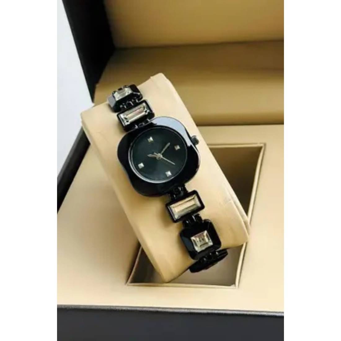     			AKS Black Metal Analog Womens Watch