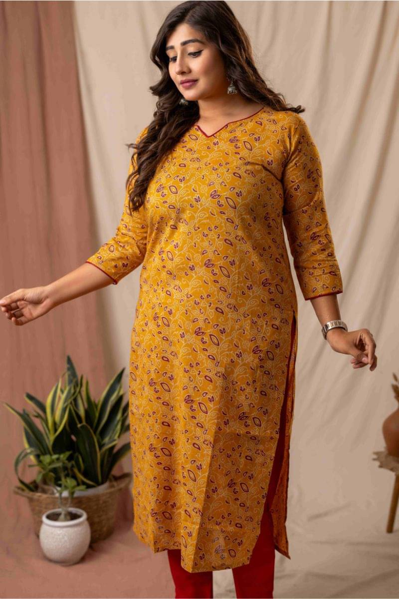 AMTHI Women Cotton Self Design A-line Kurti ( Yellow ) AMTHI Women Cotton Self Design A-line Kurti ( Yellow )