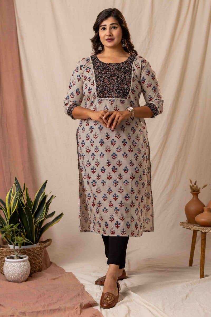 AMTHI Women Cotton Self Design Straight Kurti ( Cream ) - Kurtis, Tunics | Buy online on ZillyBuy