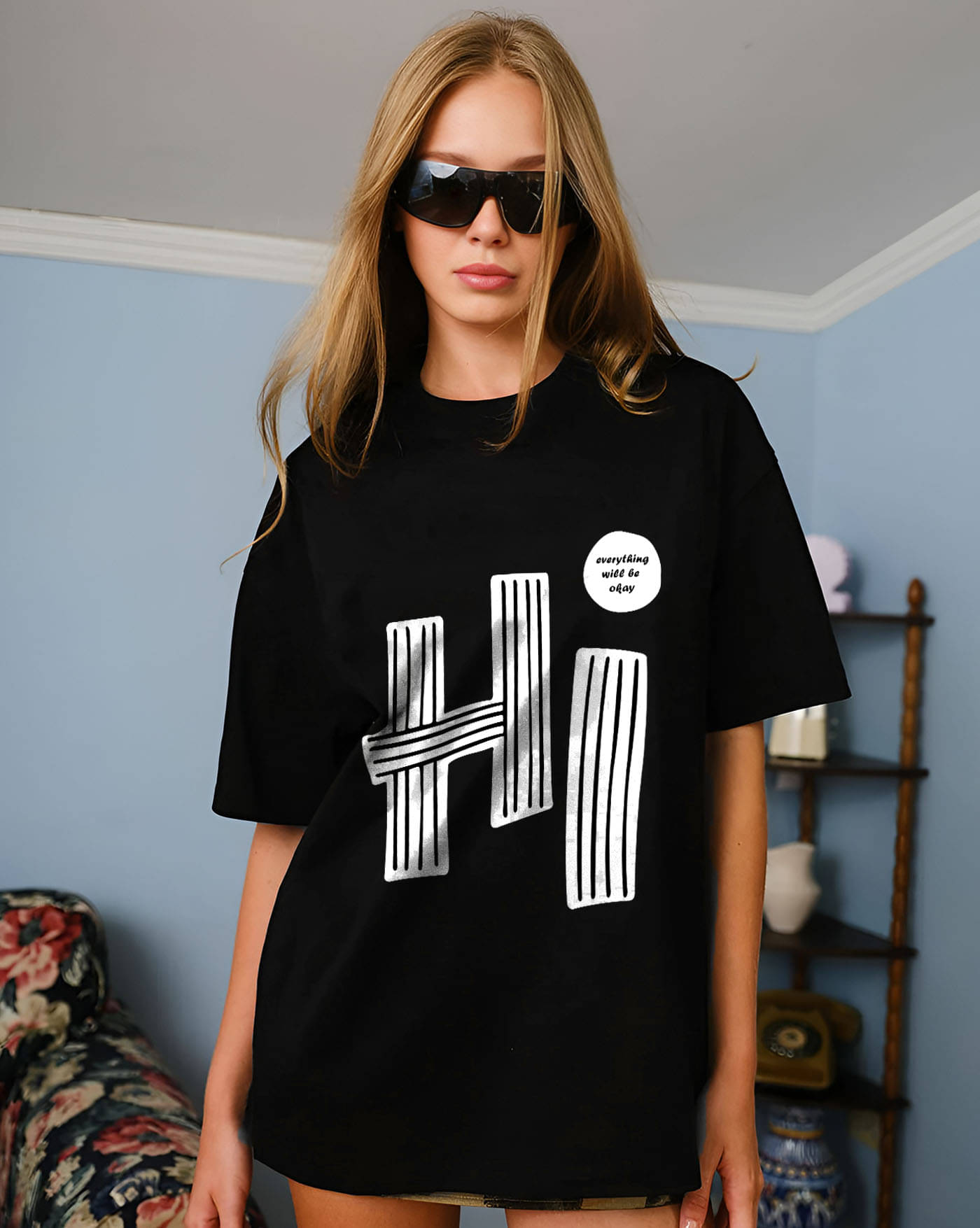 AOOSH Women Cotton Blend Printed Oversized Fit Round Neck T-Shirt ( Black ) AOOSH Women Cotton Blend Printed Oversized Fit Round Neck T-Shirt ( Black )