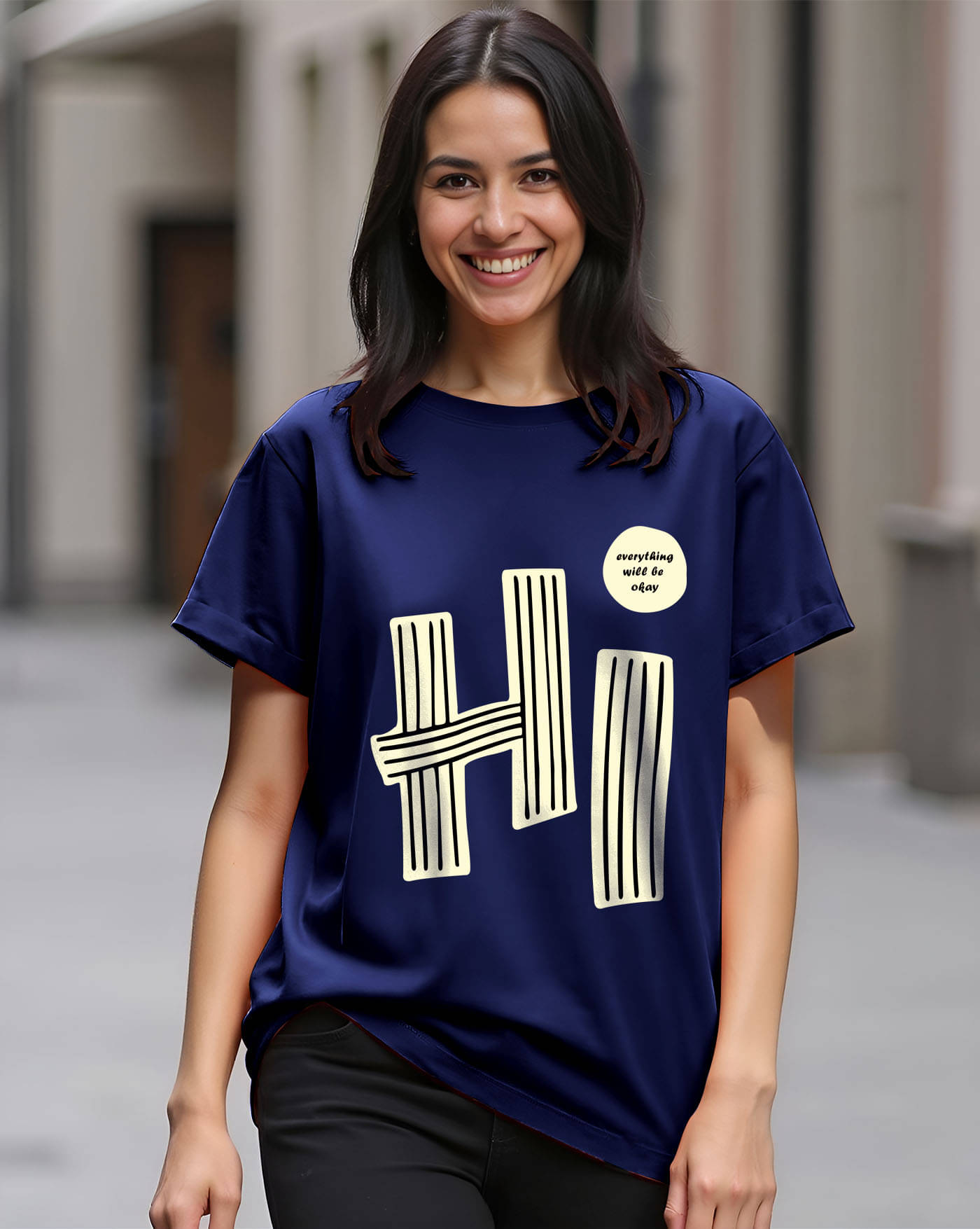AUSK Women Cotton Blend Printed Oversized Fit Round Neck T-Shirt ( Blue ) AUSK Women Cotton Blend Printed Oversized Fit Round Neck T-Shirt ( Blue )