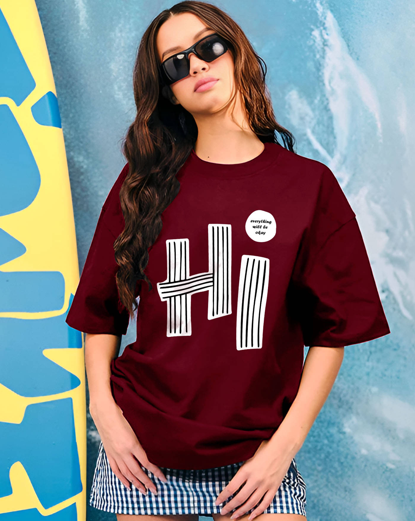     			AUSK Women Cotton Blend Printed Oversized Fit Round Neck T-Shirt ( Maroon )
