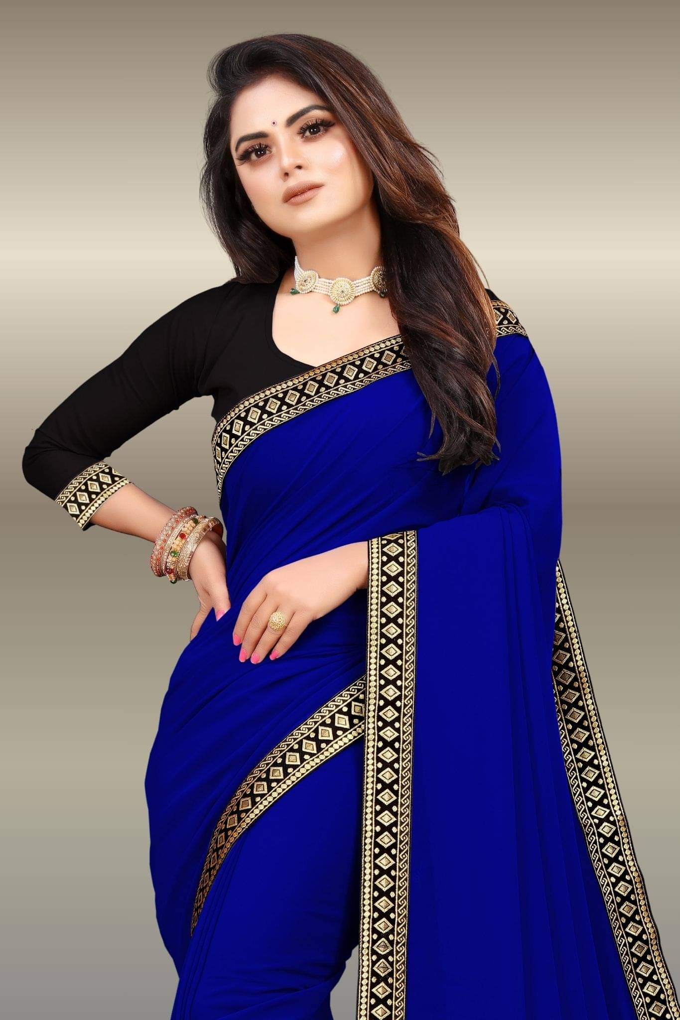 Aai Shree Khodiyar Georgette Self Design Patola Saree With Unstitched Blouse Piece ( Blue )     			Aai Shree Khodiyar Georgette Self Design Patola Saree With Unstitched Blouse Piece ( Blue )