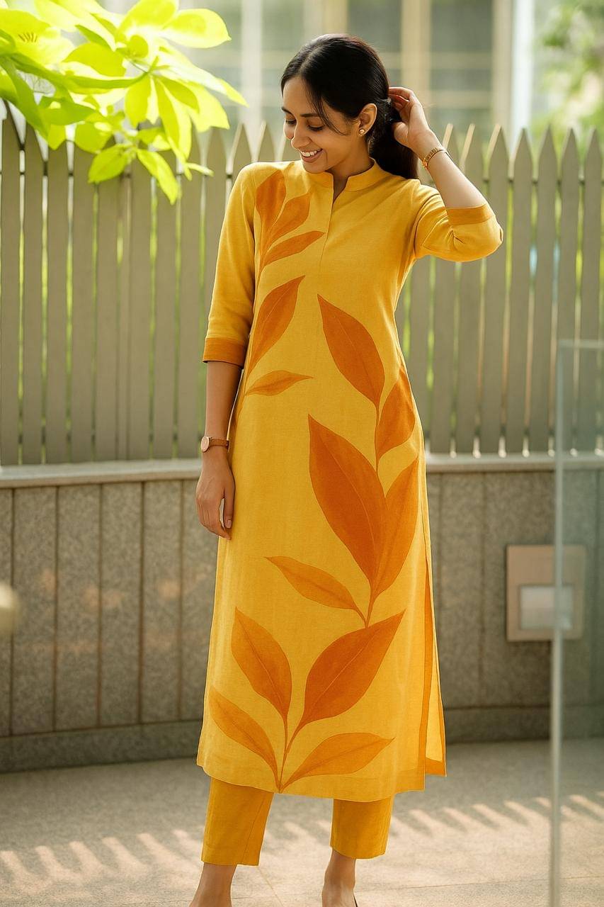 Bindudi Women Chanderi Silk Printed Straight Kurti ( Yellow ) Bindudi Women Chanderi Silk Printed Straight Kurti ( Yellow )