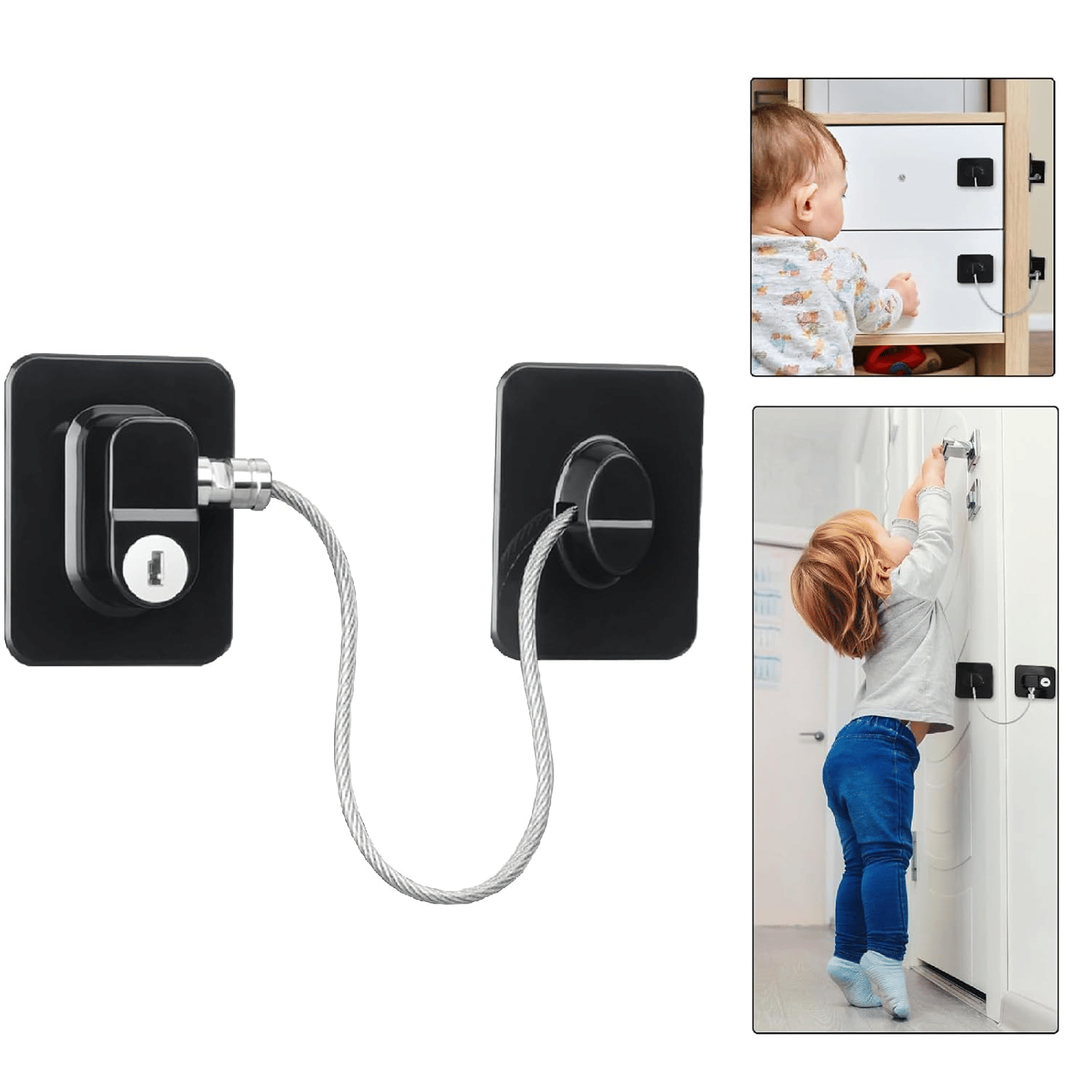     			Child Safety Device Refrigerator Door Lock With Key And Adhesives, Cabinet Restrictor Cable For Baby And Toddler, Lock For Cupboards, Drawers, Fridge, Wardrobe (Pack Of 1)