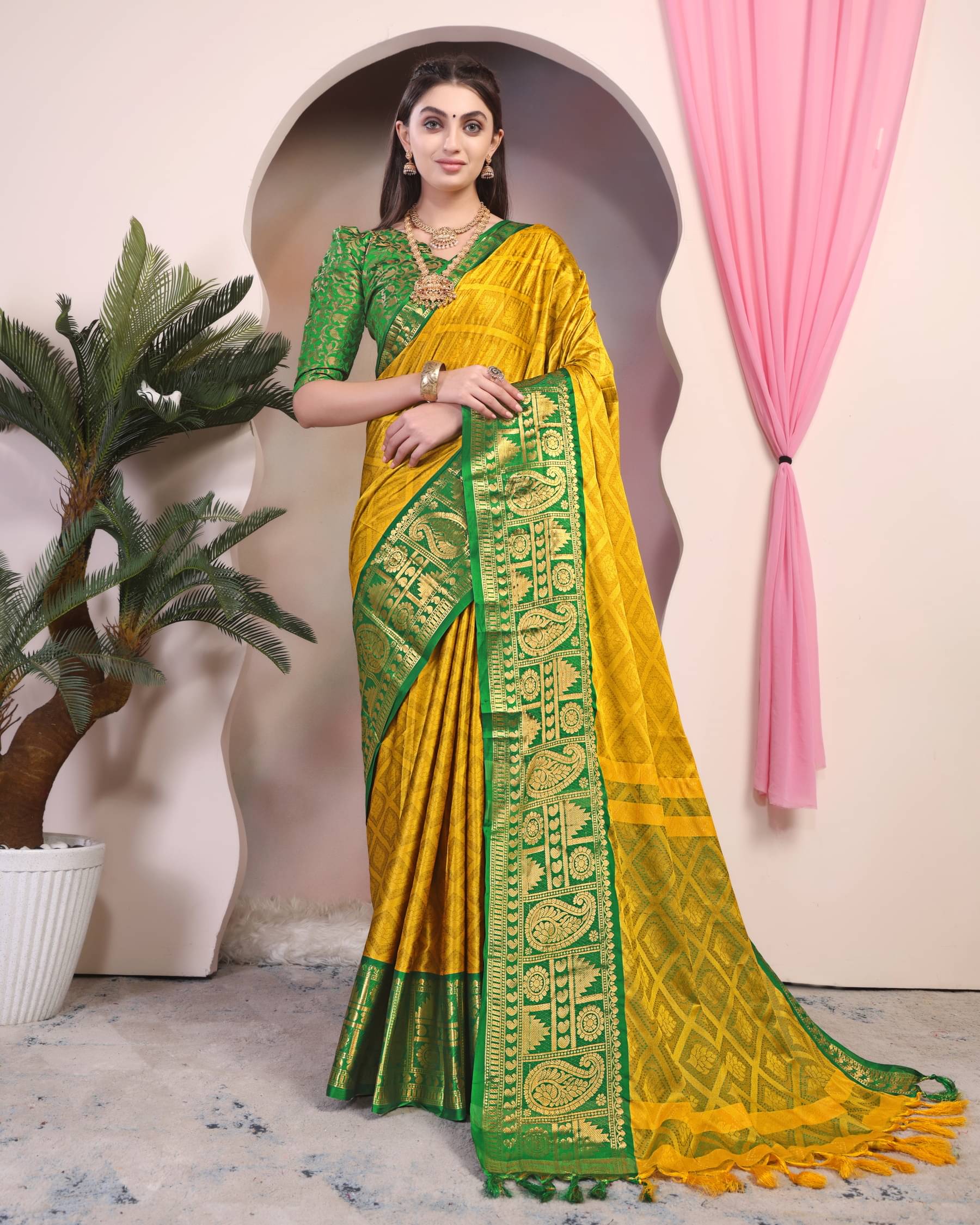 Clirva Art Silk Printed Banarasi saree With Unstitched Blouse Piece ( Yellow ) Clirva Art Silk Printed Banarasi saree With Unstitched Blouse Piece ( Yellow )