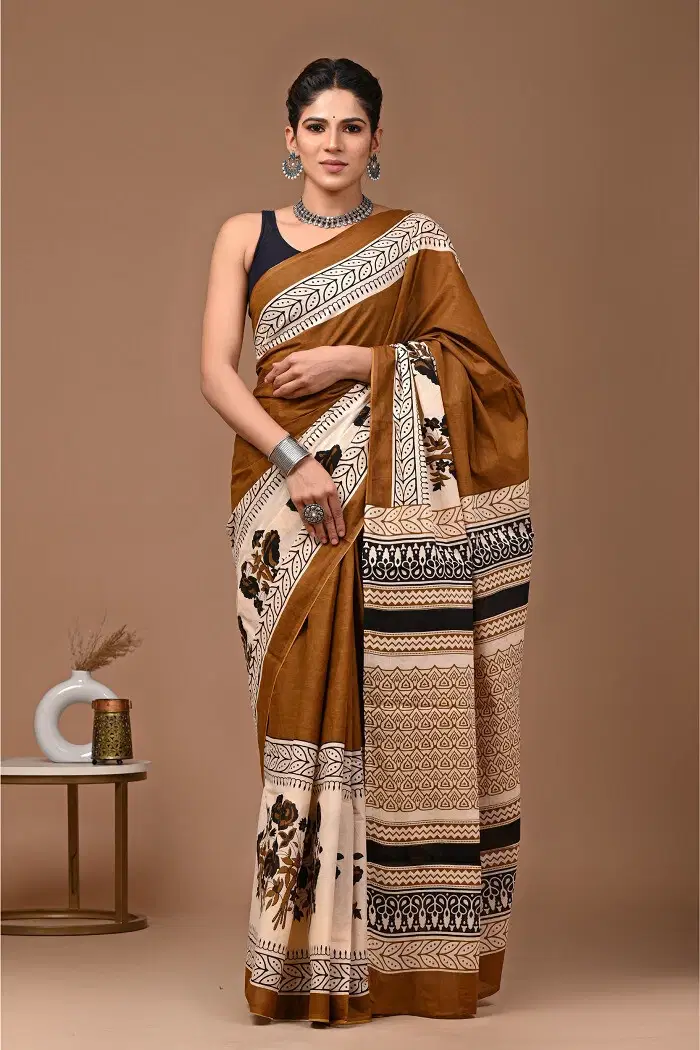 DHIMS TOGGERY Cotton Printed Regular Saree With Unstitched Blouse Piece ( Brown ) DHIMS TOGGERY Cotton Printed Regular Saree With Unstitched Blouse Piece ( Brown )