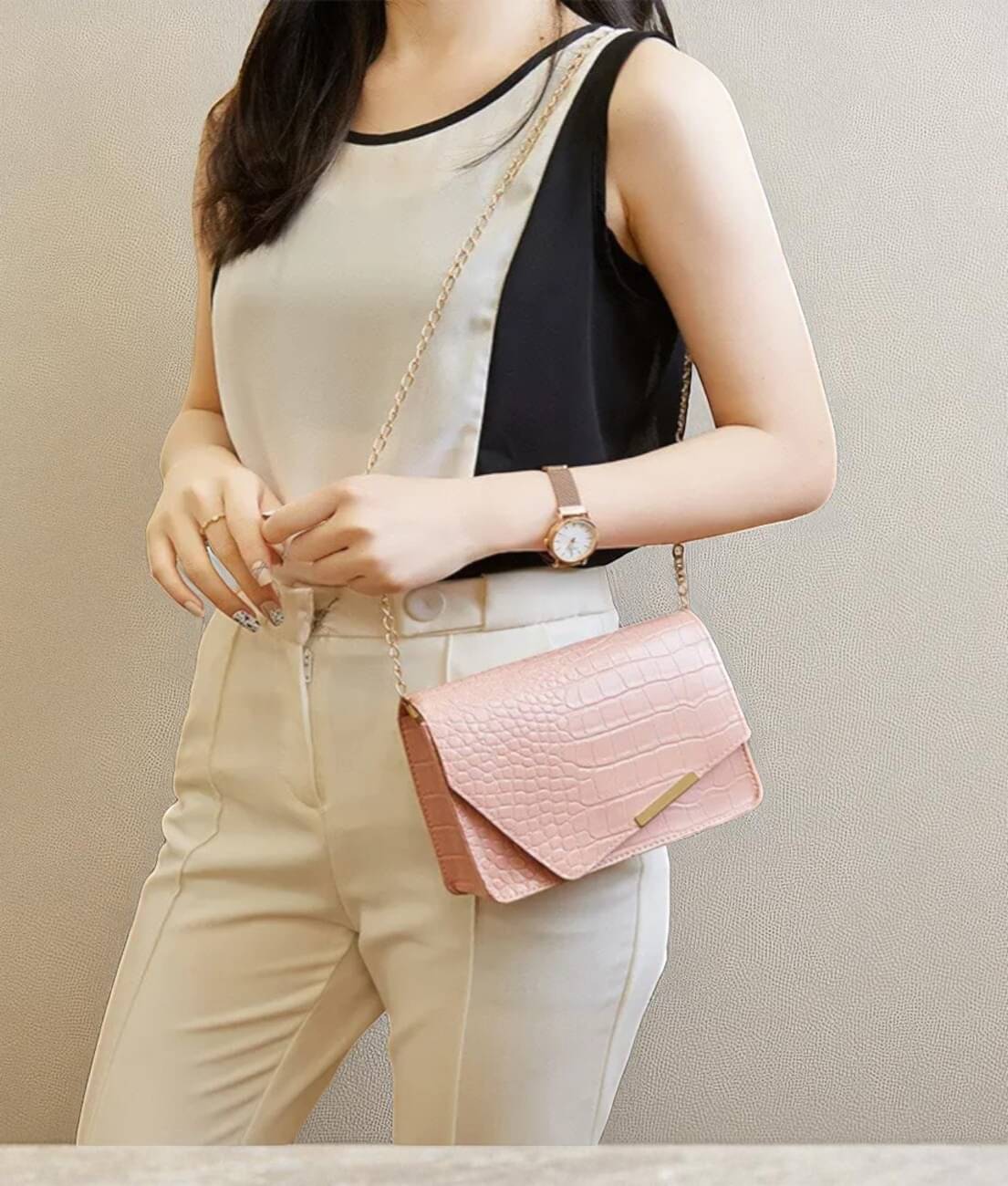     			Derifa Sling Bag PU Set of 1 ( Peach )