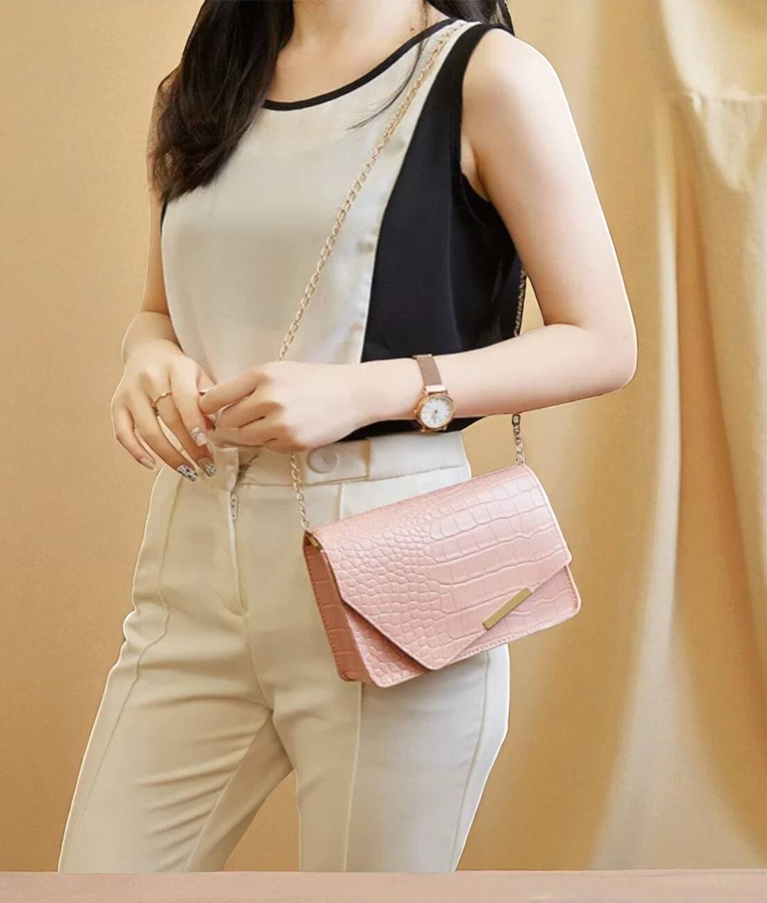     			Derifa Sling Bag PU Set of 1 ( Peach )