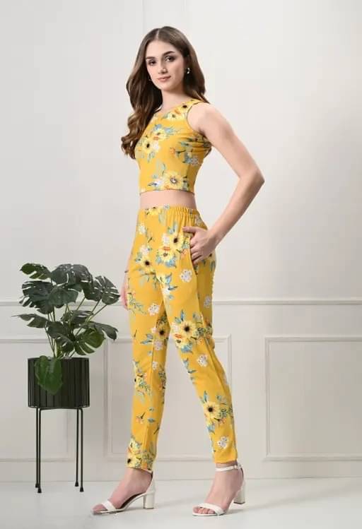 Divine Bezz Women Printed Top With Trousers Co-Ord Set ( Yellow ) Divine Bezz Women Printed Top With Trousers Co-Ord Set ( Yellow )