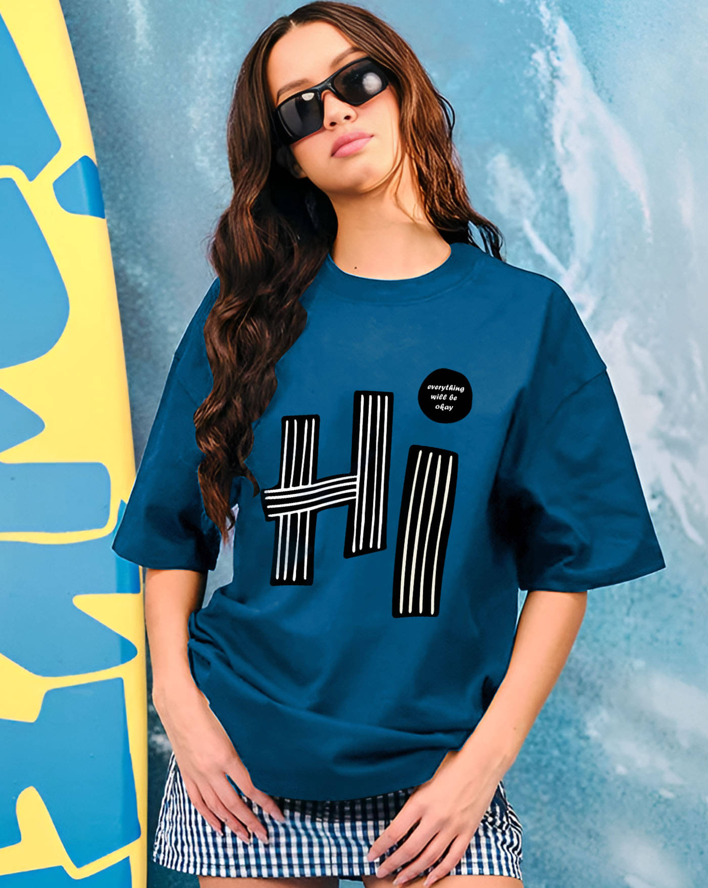 ENITOR Women Cotton Blend Printed Oversized Fit Round Neck T-Shirt ( Teal ) ENITOR Women Cotton Blend Printed Oversized Fit Round Neck T-Shirt ( Teal )