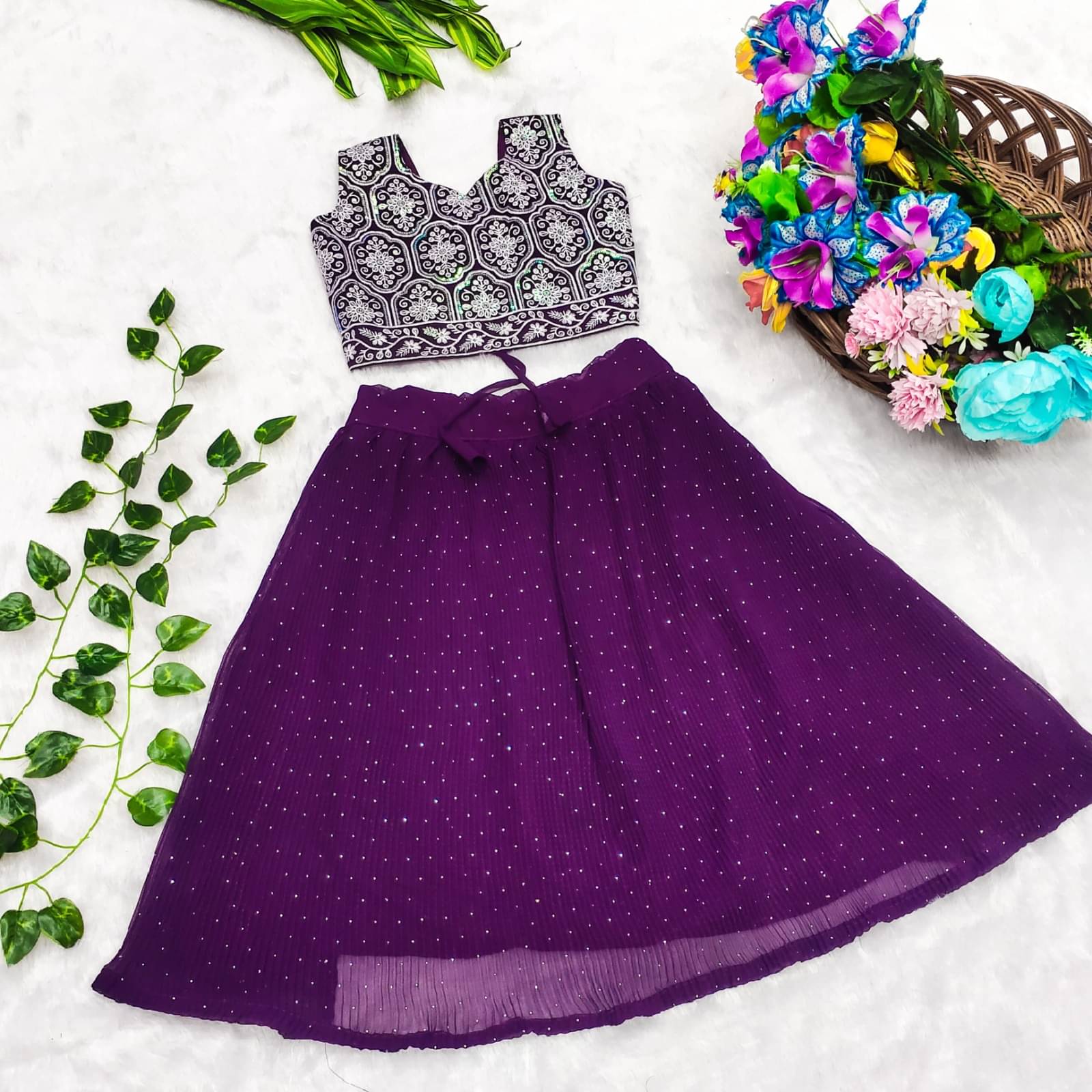     			Genric Georgette Lehenga Choli Set For Girls ( Pack of 1 , Wine )