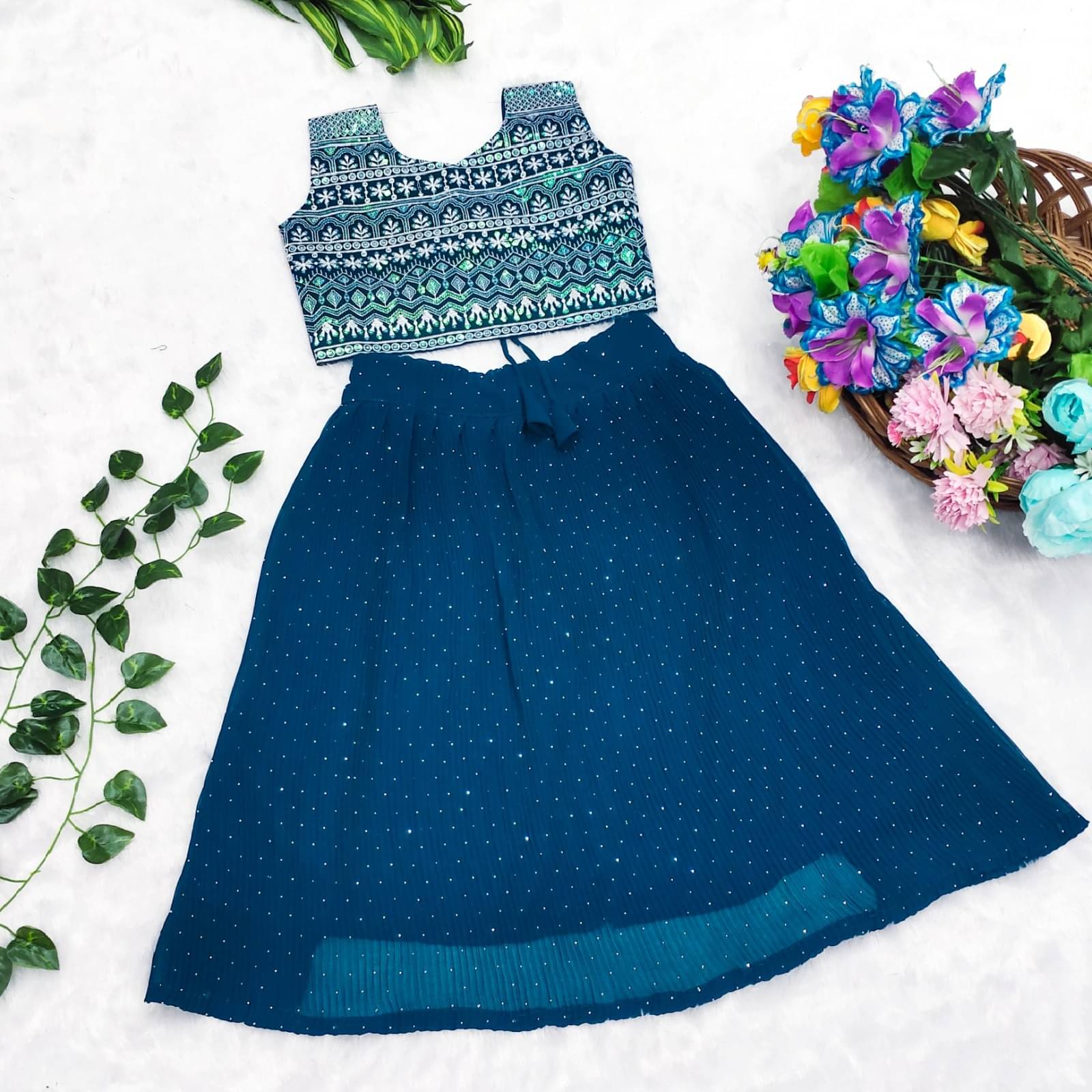     			Genric Georgette Lehenga Choli Set For Girls ( Pack of 1 , Royal Blue )