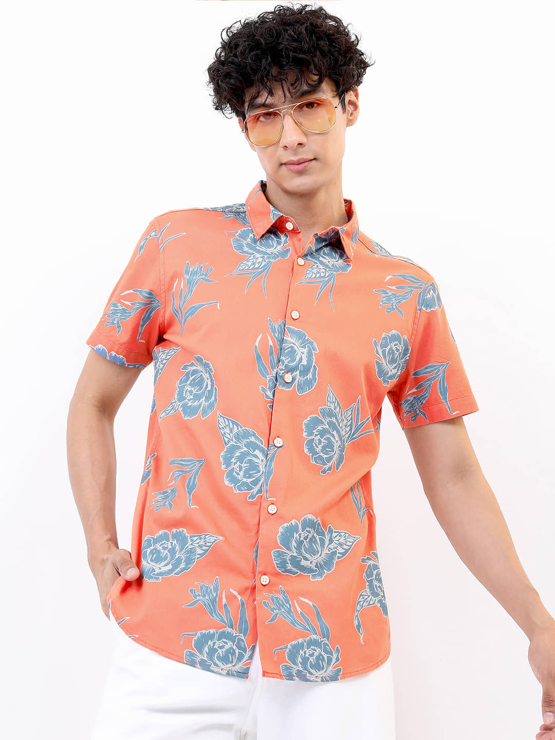Highlander 100% Cotton Slim Fit Printed Half Sleeves Men's Casual Shirt - Pink ( Pack of 1 )