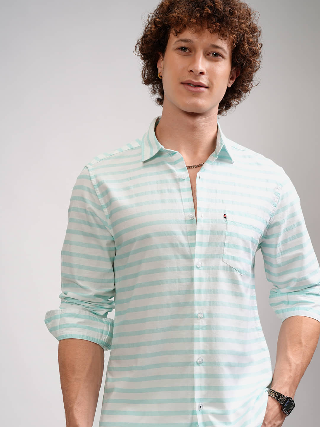 Highlander 100% Cotton Slim Fit Striped Full Sleeves Men's Casual Shirt - Multicolor ( Pack of 1 )