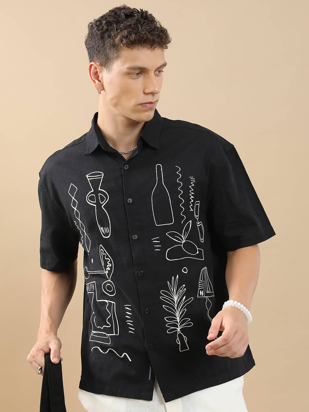 Highlander Cotton Blend Boxy Printed Half Sleeves Men's Casual Shirt - Black ( Pack of 1 )