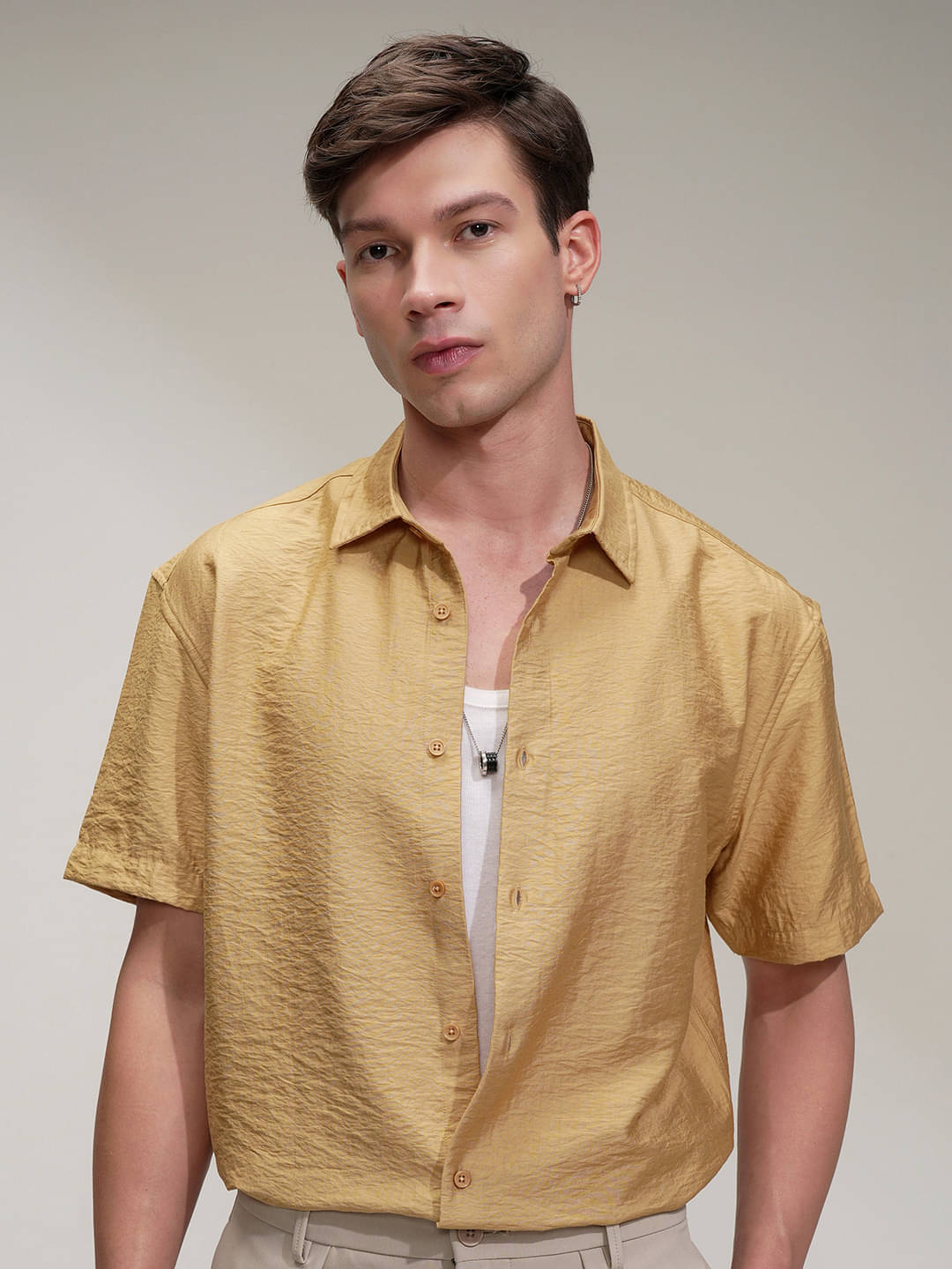 Highlander Viscose Relaxed Fit Self Design Half Sleeves Men's Casual Shirt - Mustard ( Pack of 1 ) Highlander Viscose Relaxed Fit Self Design Half Sleeves Men's Casual Shirt - Mustard ( Pack of 1 )