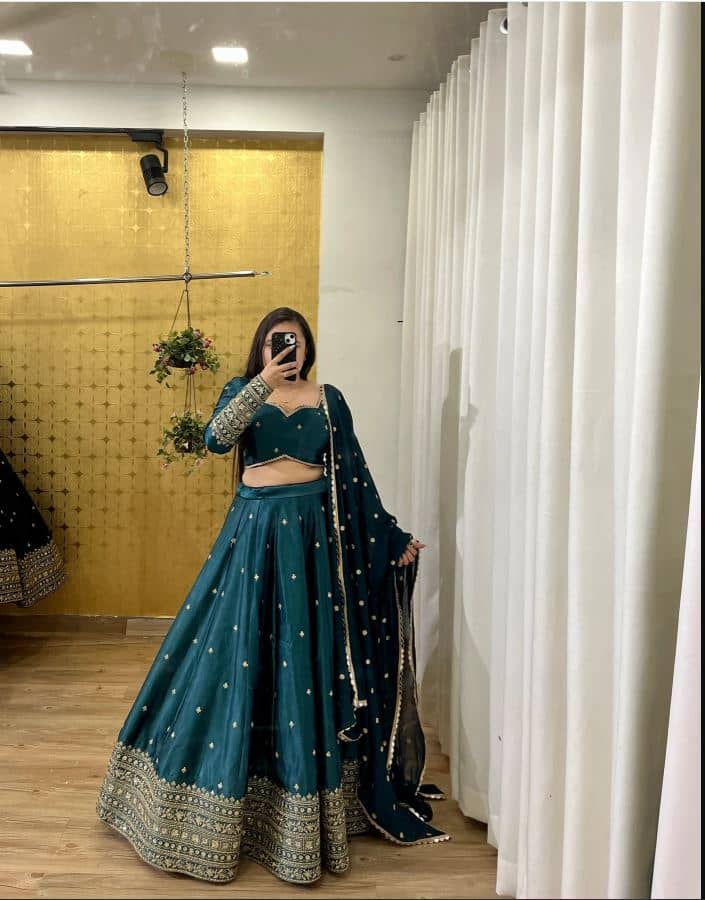 Keyura Green Viscose Chaniya Choli Semi Stitched Lehenga Single