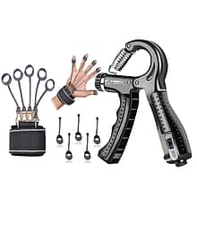 LIONFIT® Adjustable Hand Gripper 5–60 Kg with Counter & Finger Exerciser Combo | Wrist Strengthener, Forearm Trainer & Grip Strength Workout Tool for Men & Women