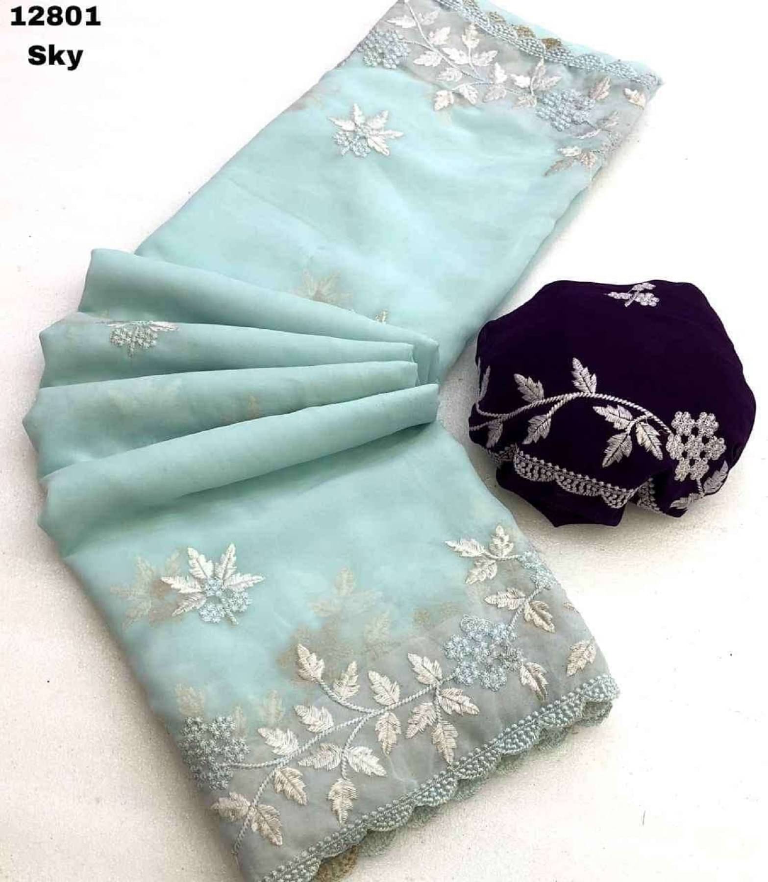     			Maruti Traders Georgette Solid Bhagalpuri Saree With Unstitched Blouse Piece ( Sky Blue )