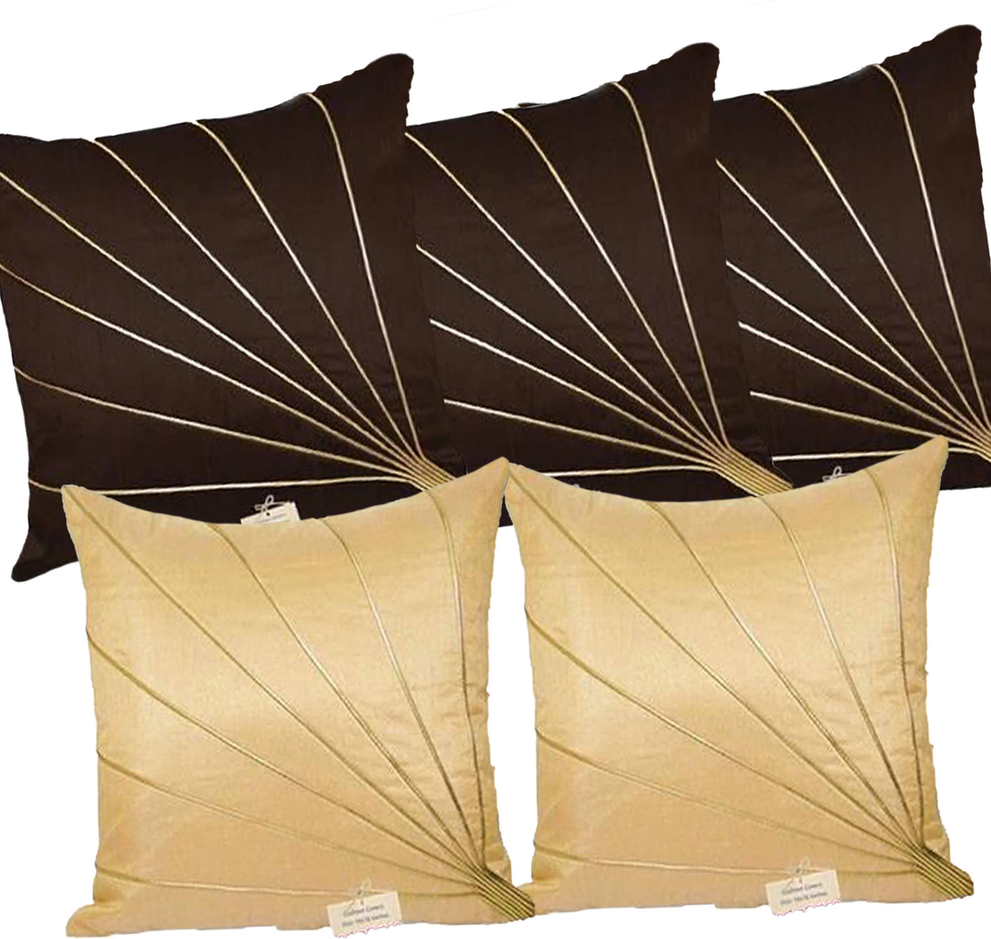     			Noor Accumulation Set of 5 Silk Solid Square Cushion Cover (40X40)cm - Gold
