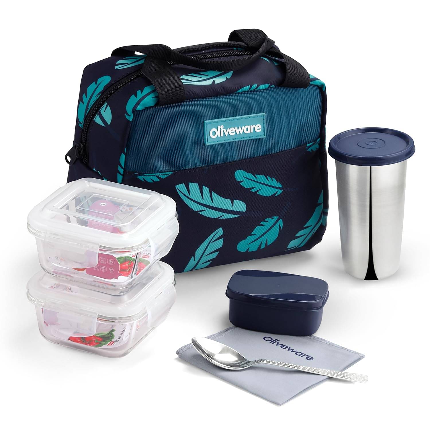     			Oliveware Crystal Leaf Glass Lunch Box 2 - Container ( Pack of 1 )