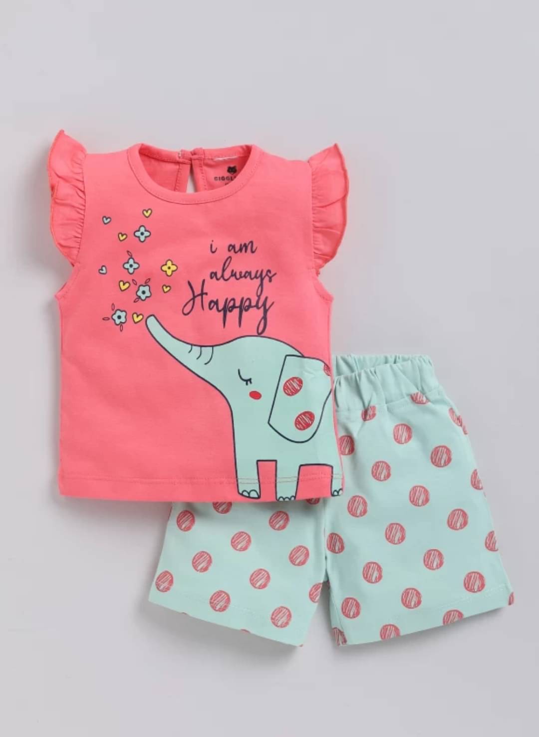     			Owais Pack of 1 Baby Girls 100% Cotton T-shirt & Pants ( Pink & Green )