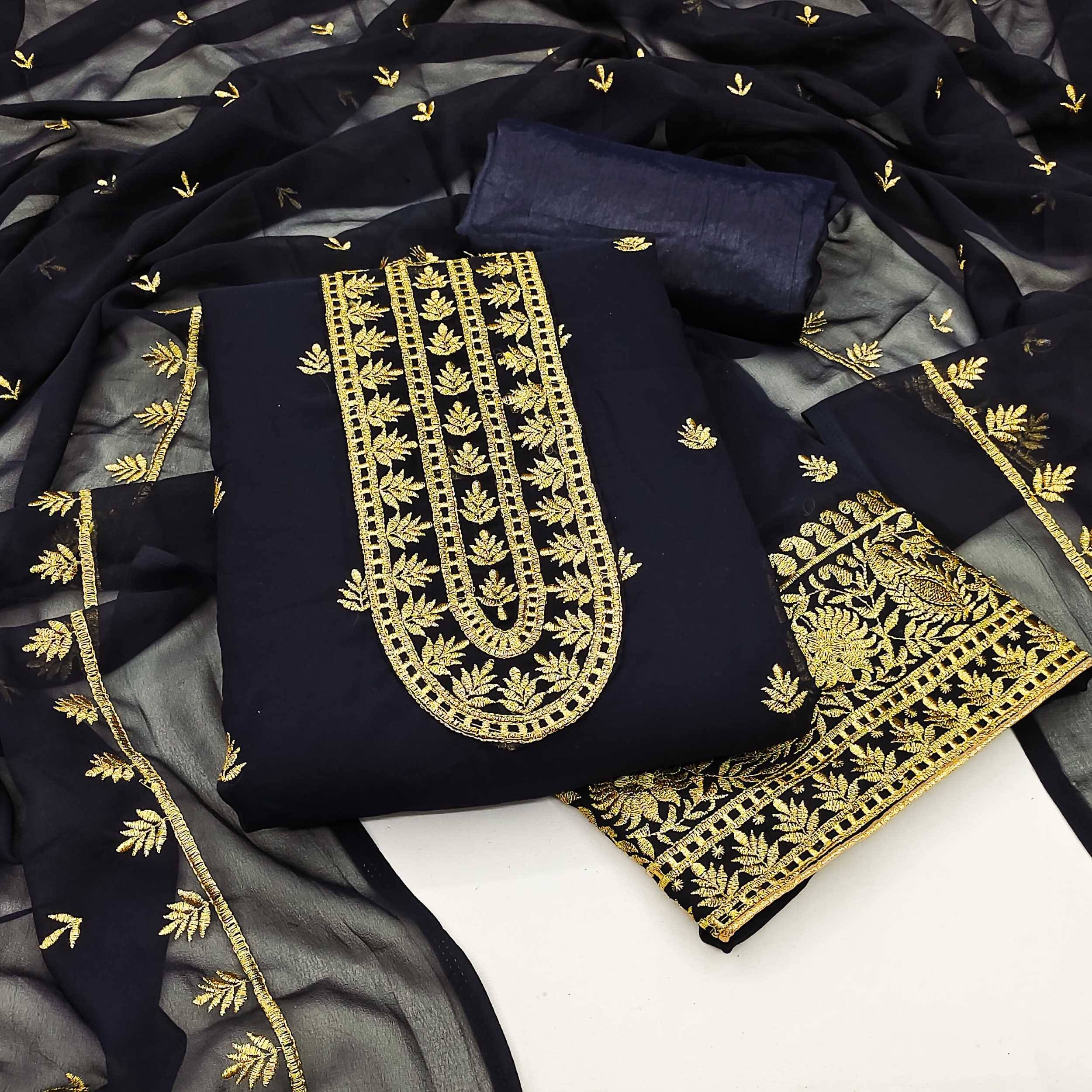 Panbai sarees Women Georgette Unstitched Dress Material ( Navy Blue ) Panbai sarees Women Georgette Unstitched Dress Material ( Navy Blue )